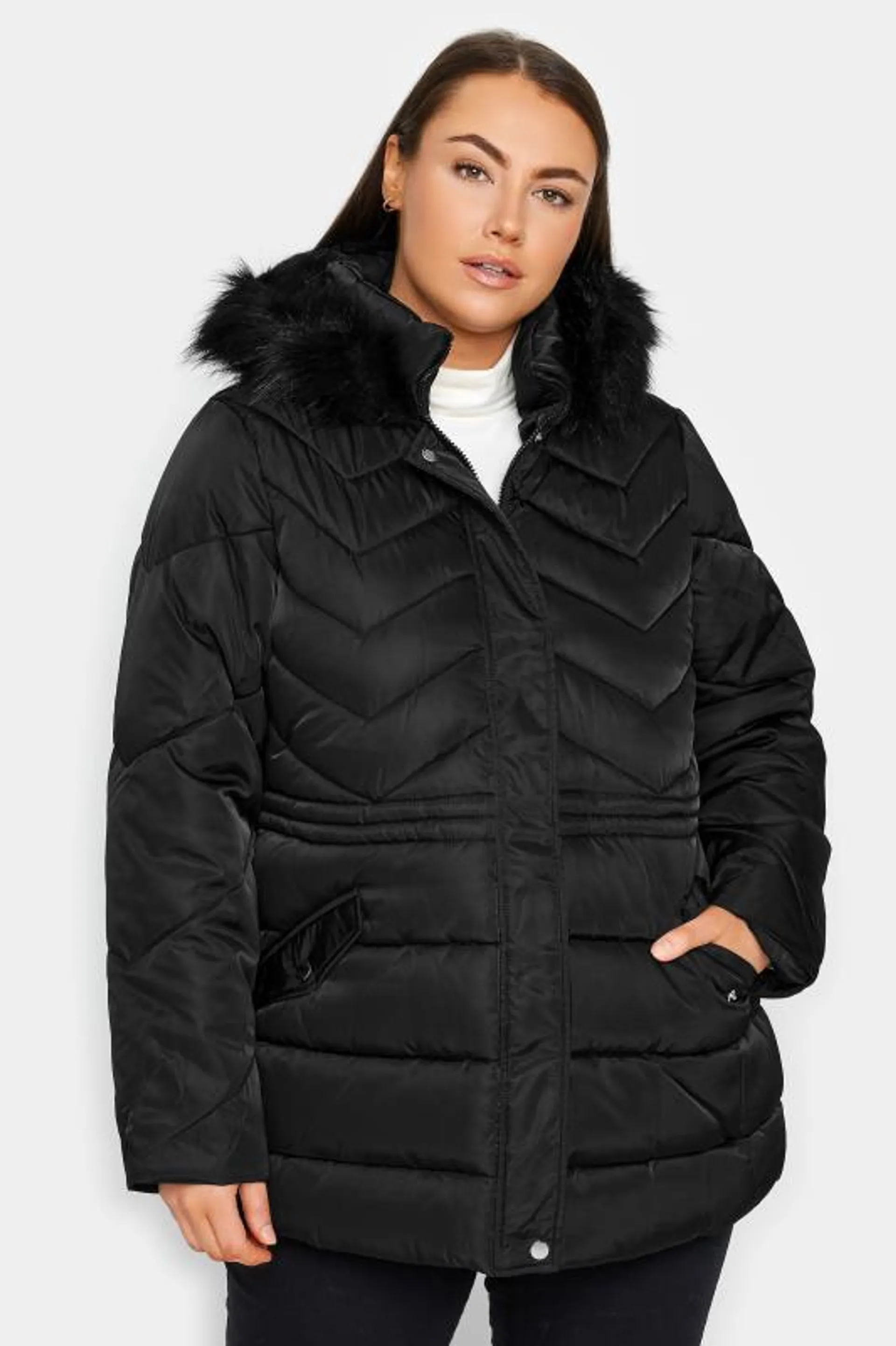 Evans Black Panelled Coat