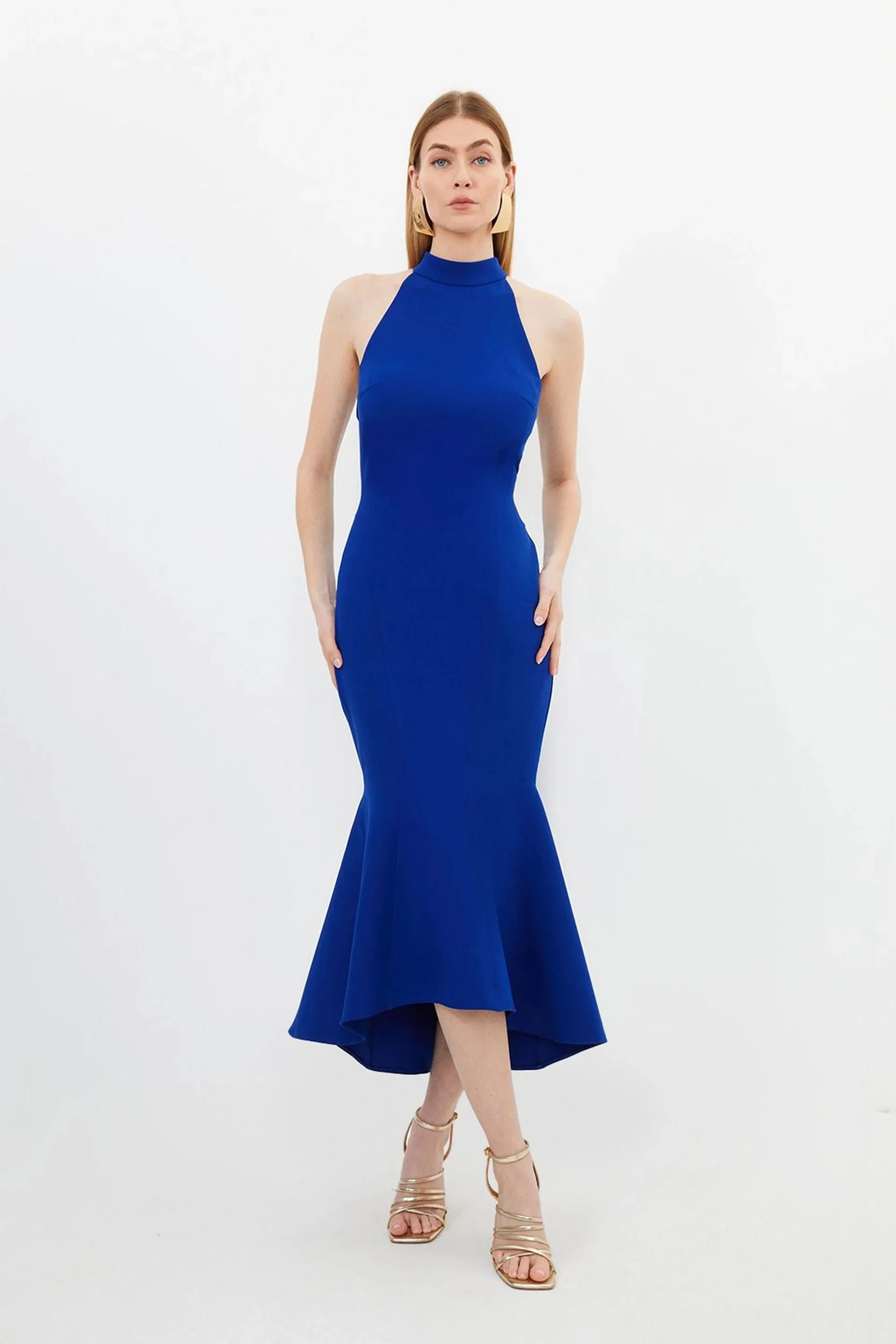 Compact Stretch Tailored High Low Midi Dress