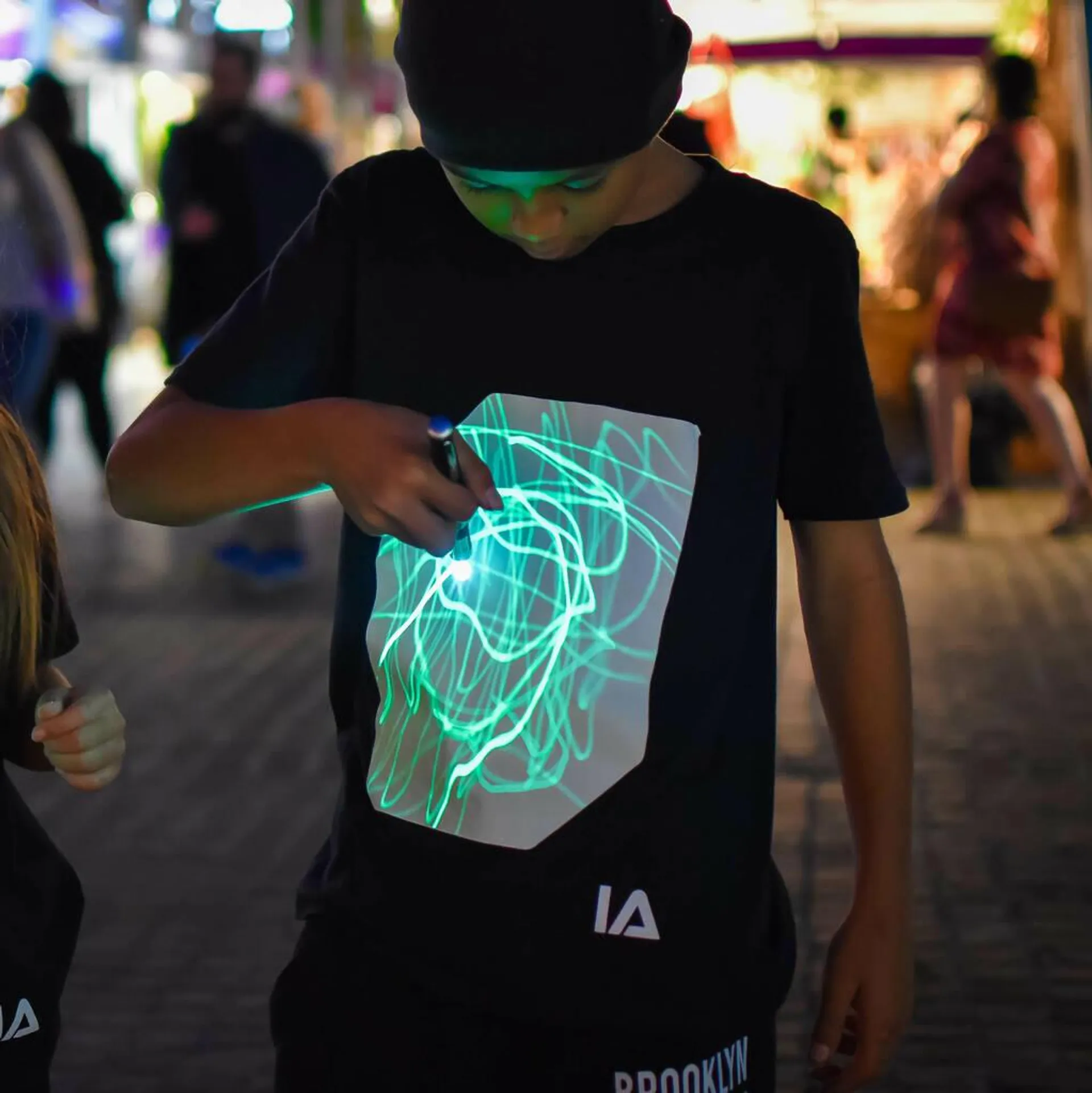 Childrens Interactive Green Glow T Shirt In Black