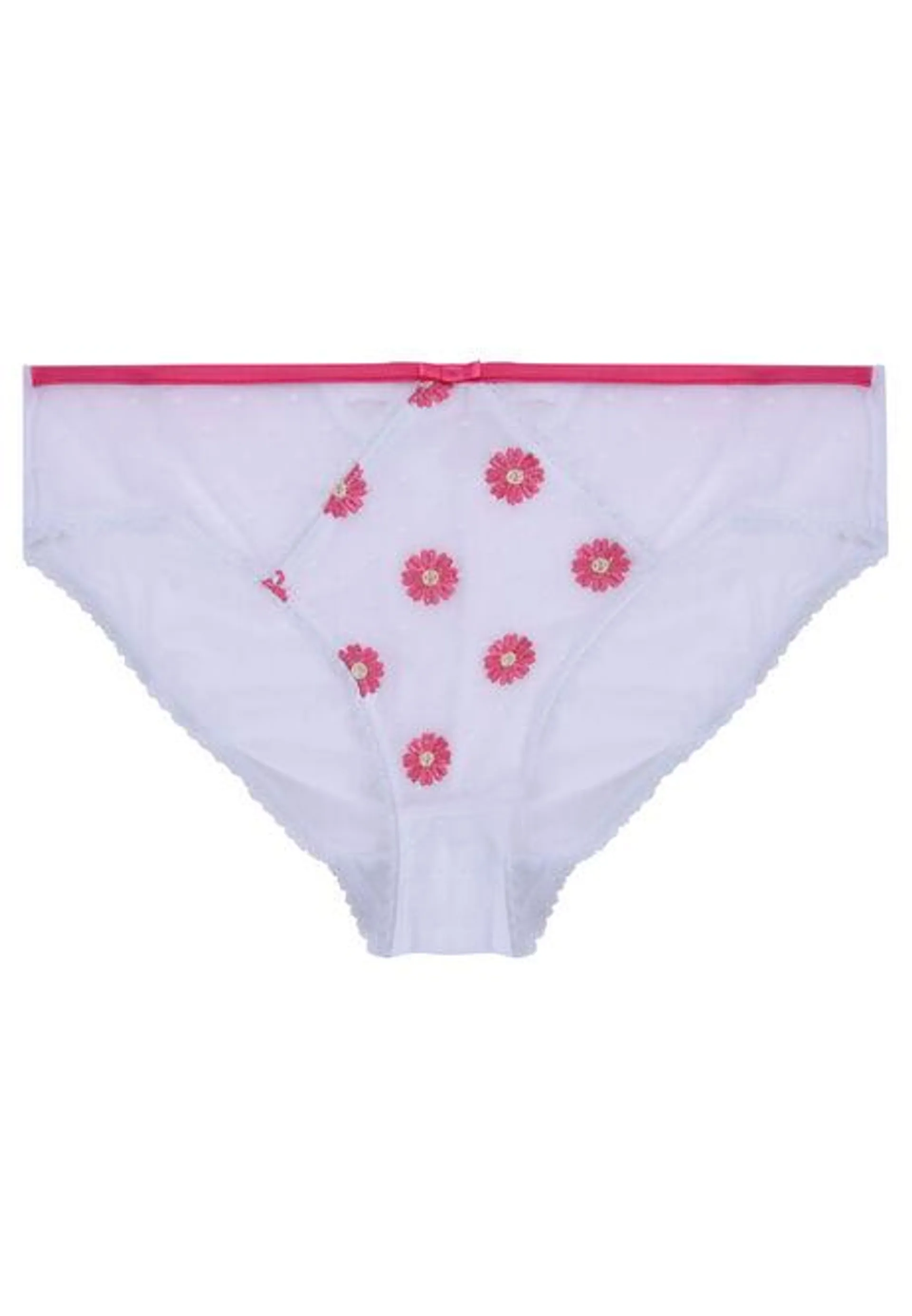 Women Pink Floral Embroidered Briefs