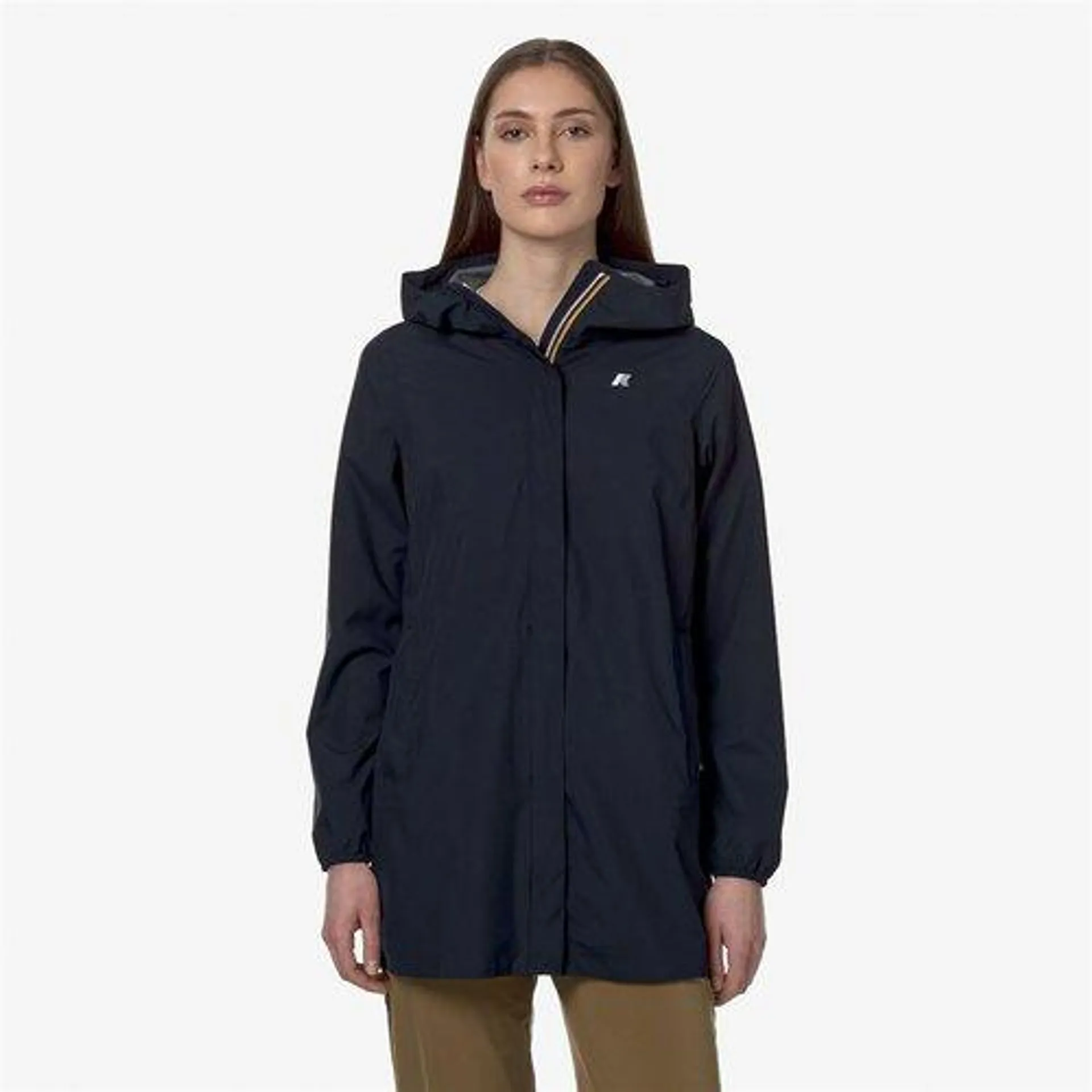 Sophie Eco Stretch Dot V Mid-Length Windbreaker with Hood