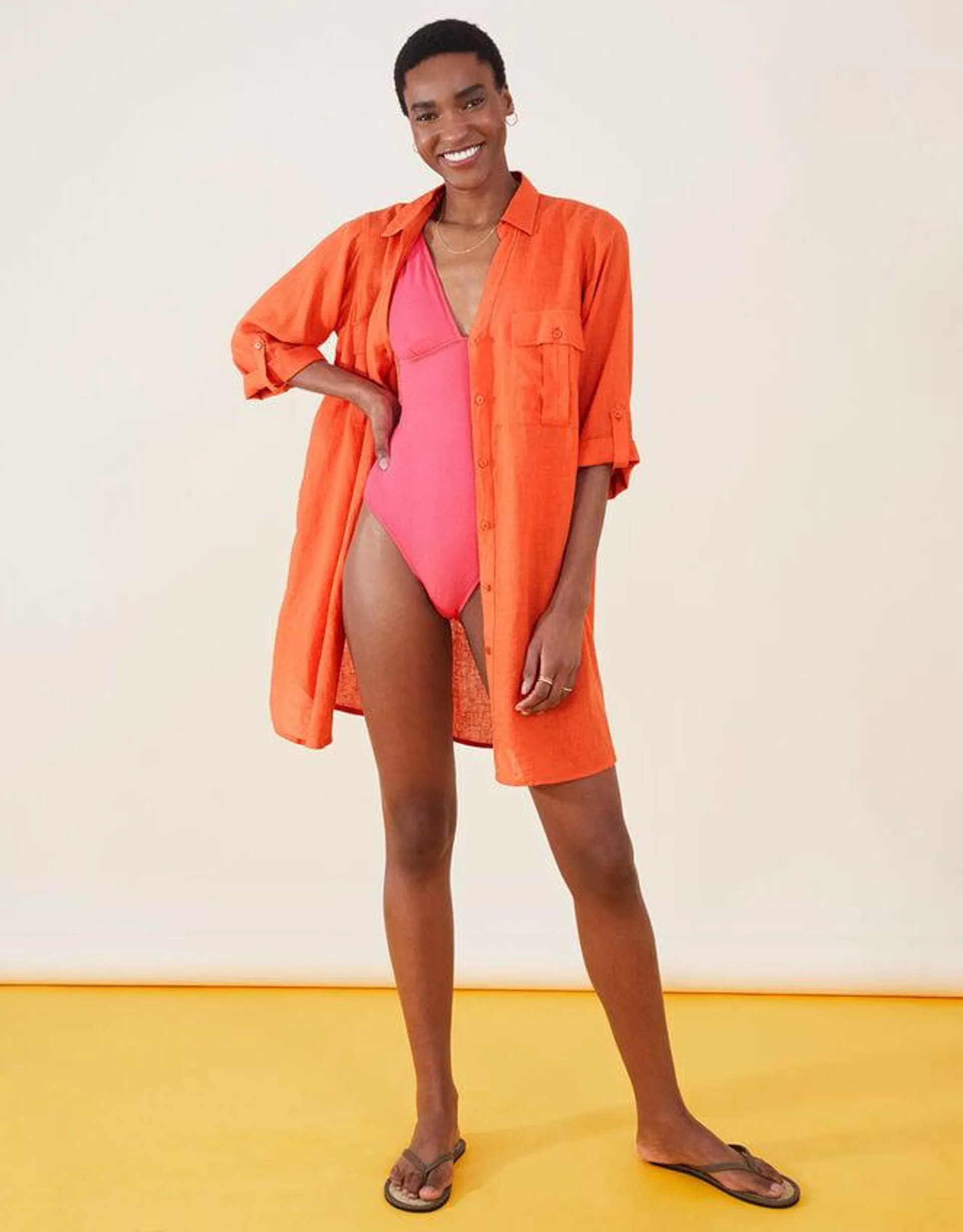 Long Sleeve Beach Shirt with LENZING™ ECOVERO™ Orange