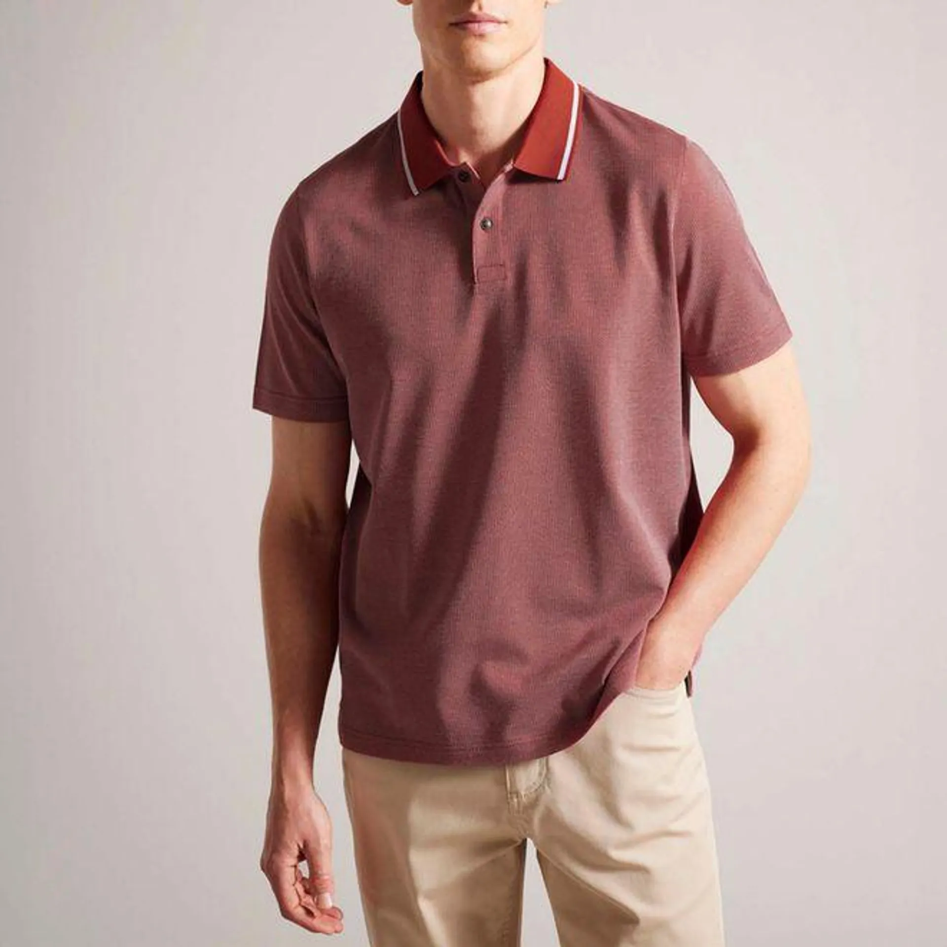 Ted Baker Arts Mini Jacquard Stitch Polo in Red