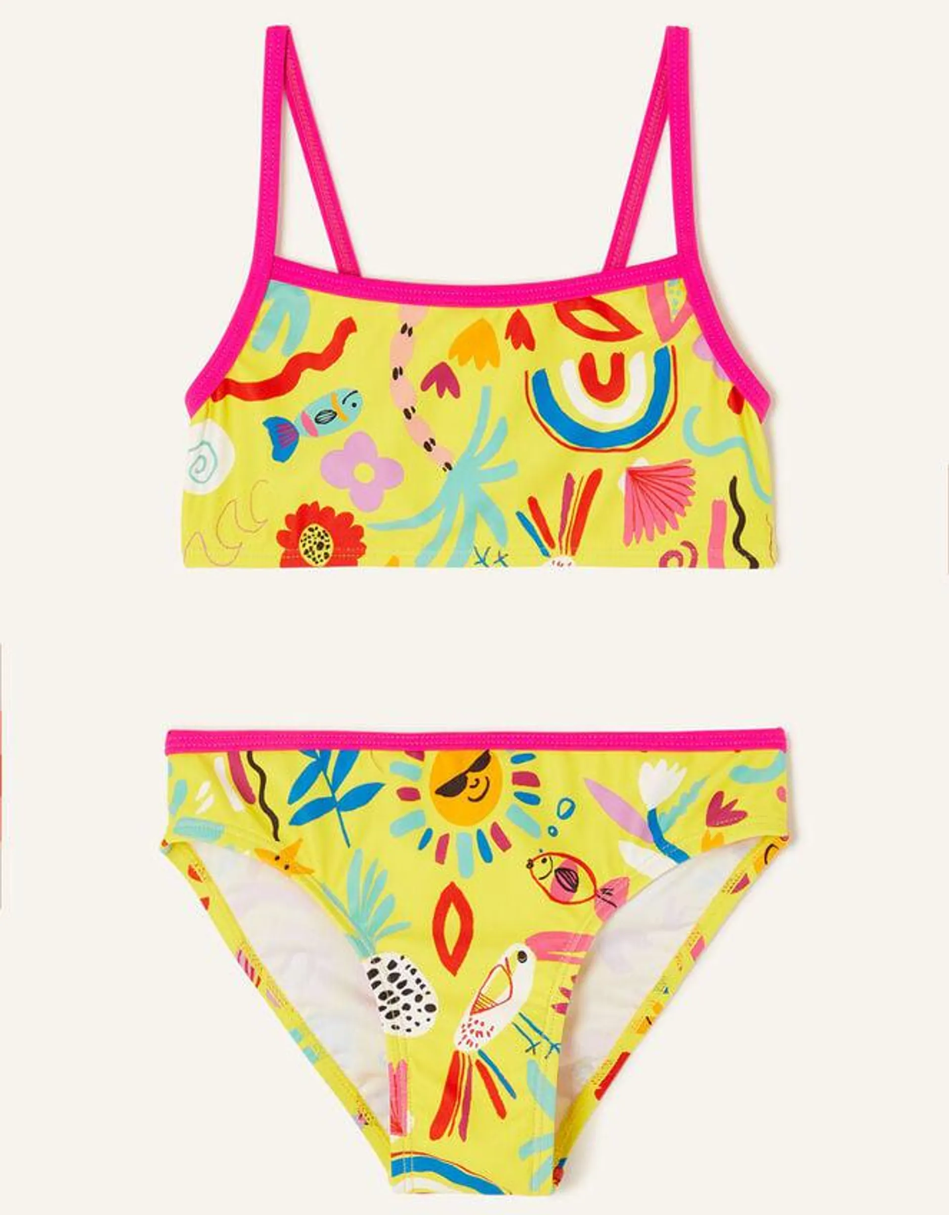 Girls Sunshine Print Bikini Set with Recycled Polyester Yellow