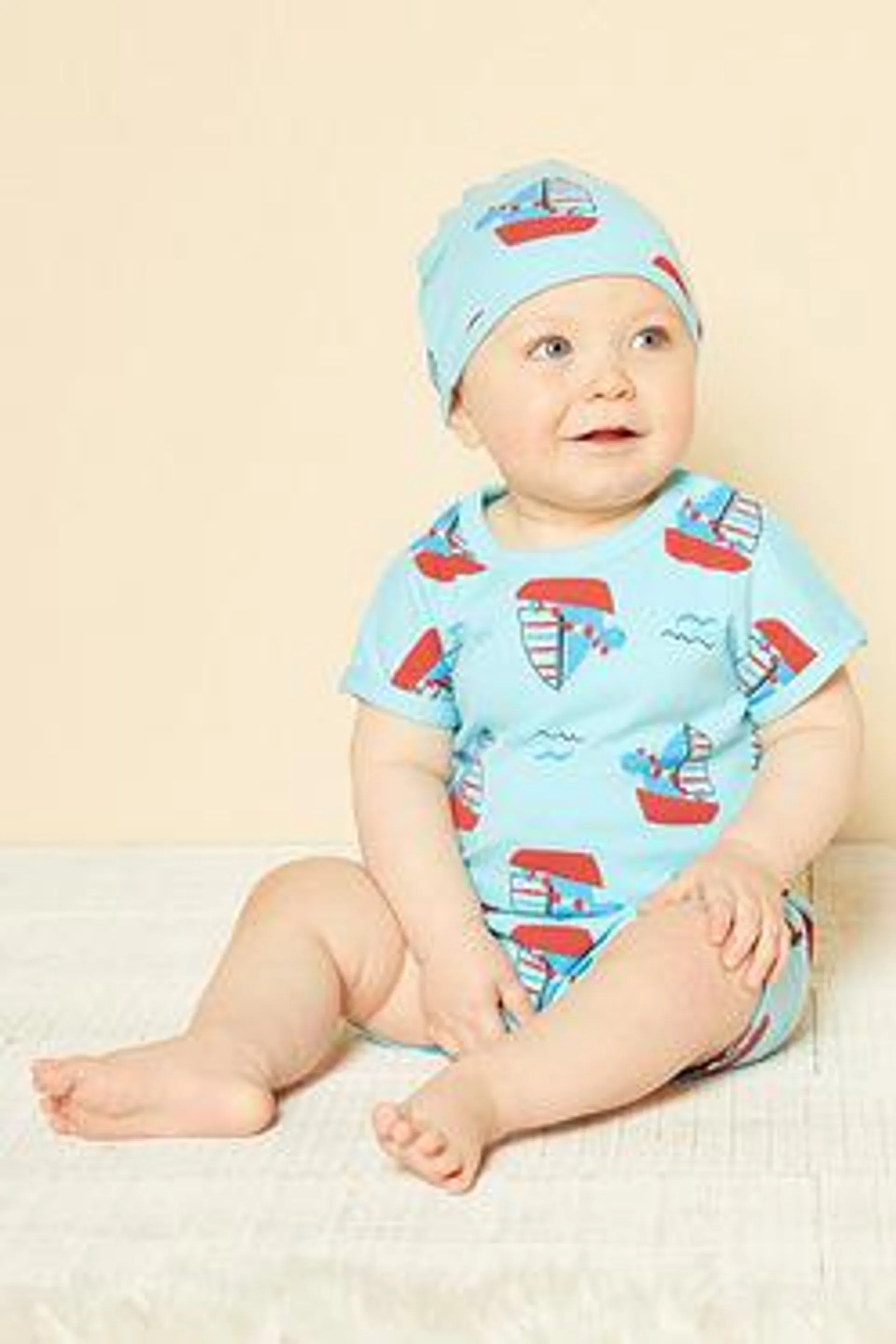 Baby Boys Dino Boat Romper and Hat