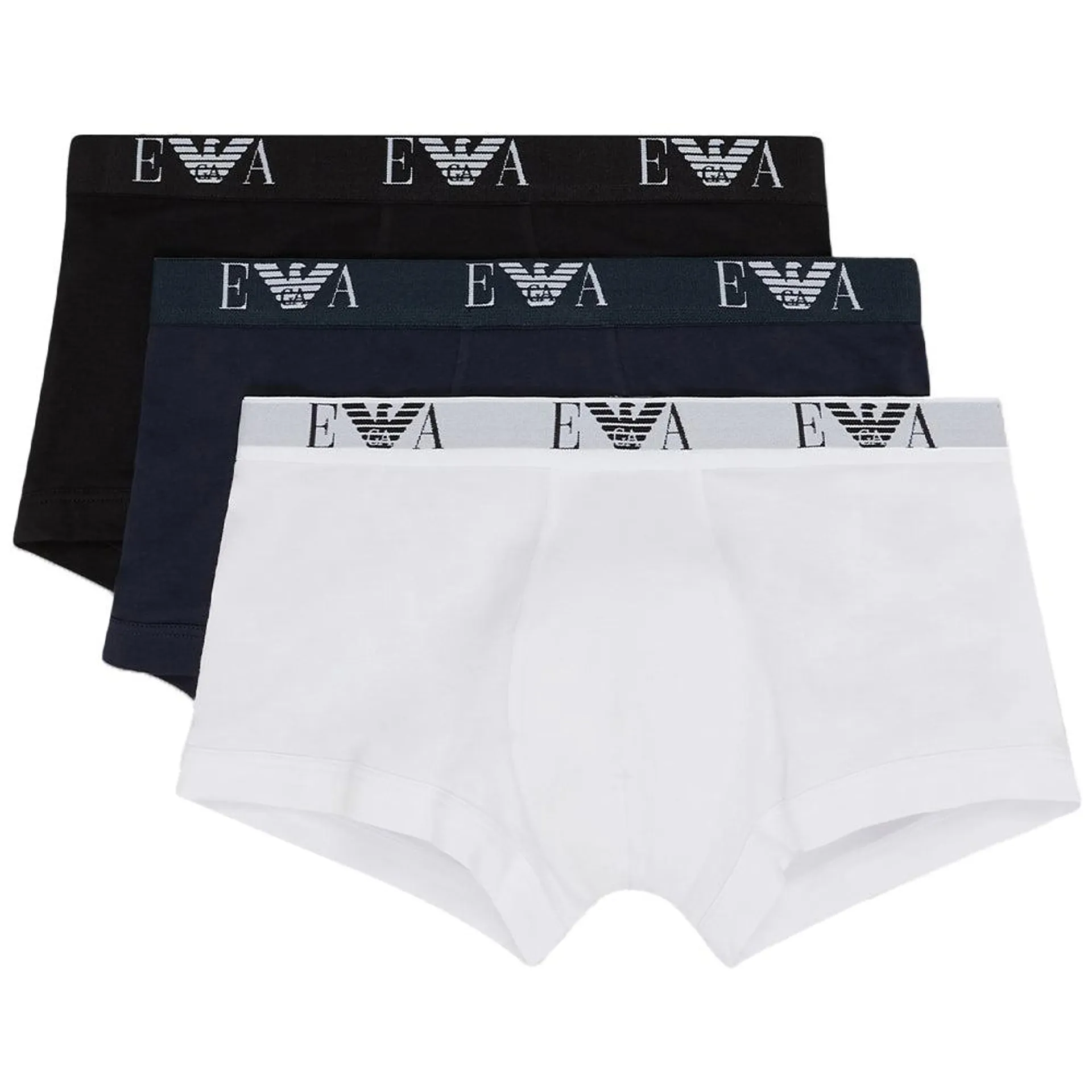 3-Pack Eagle Logo Boxer Trunks, Black/White/Navy