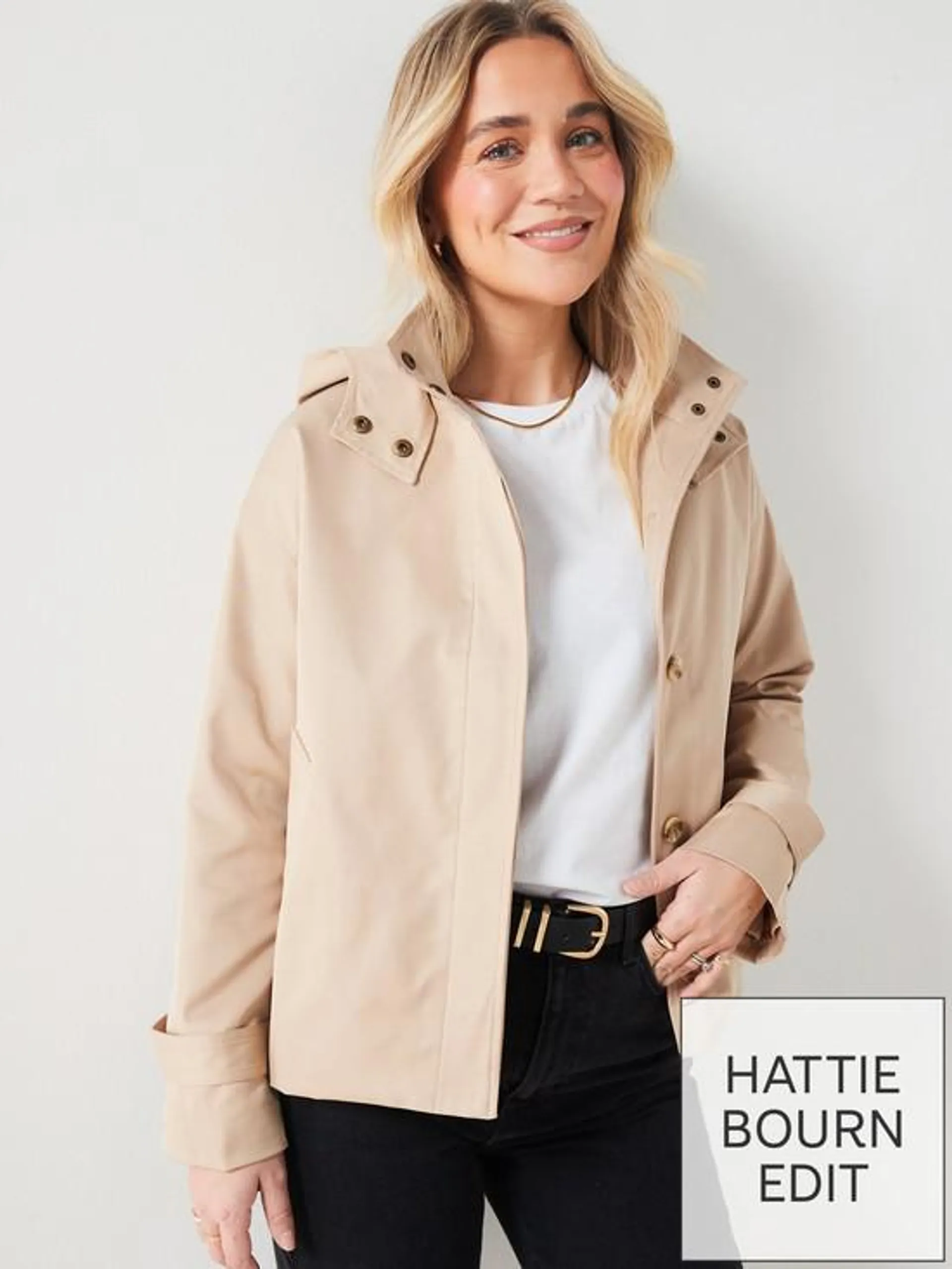 X Hattie Bourn Cropped Hooded Trench Jacket - Beige