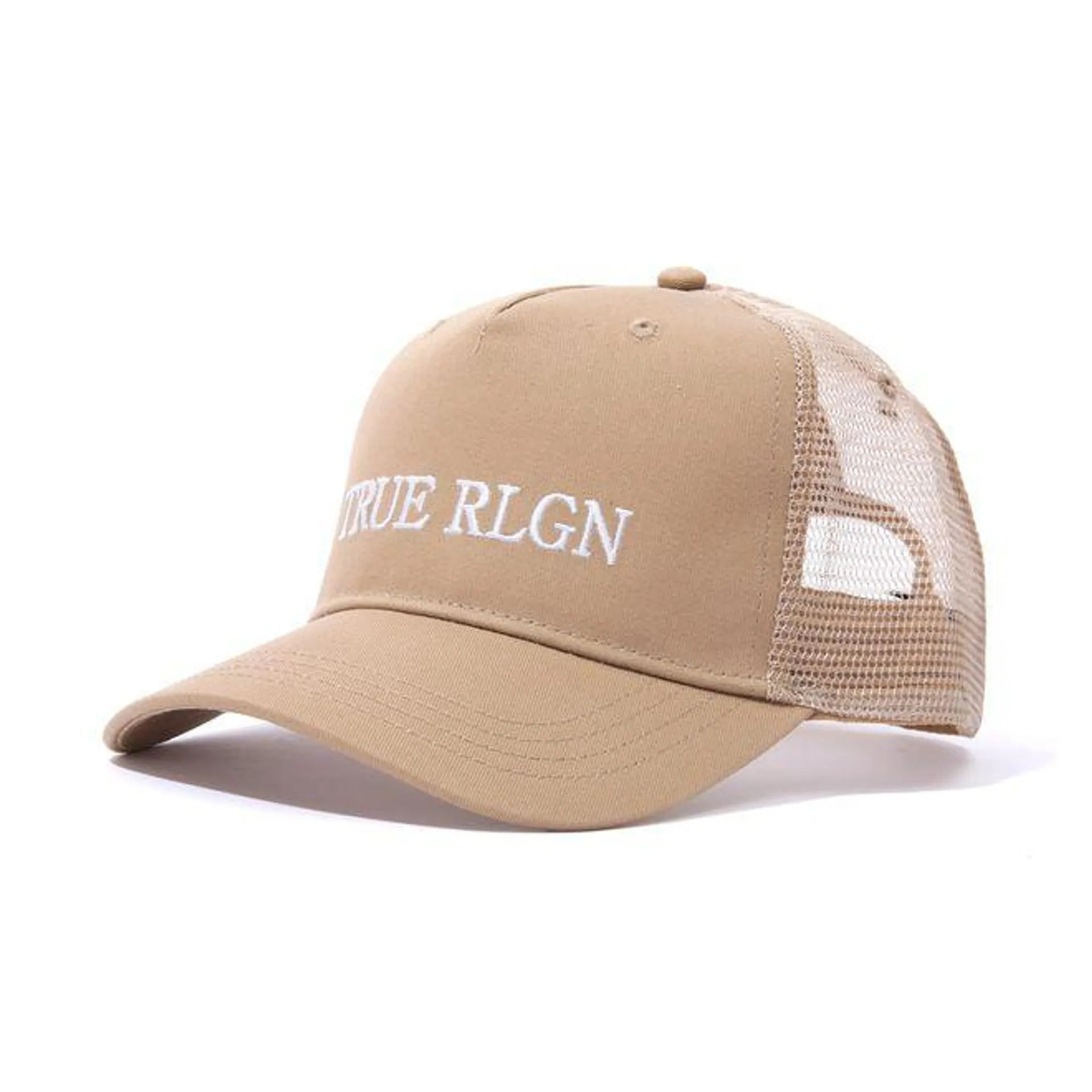 True Religion Mens Logo Trucker Cap - Travertine in Beige