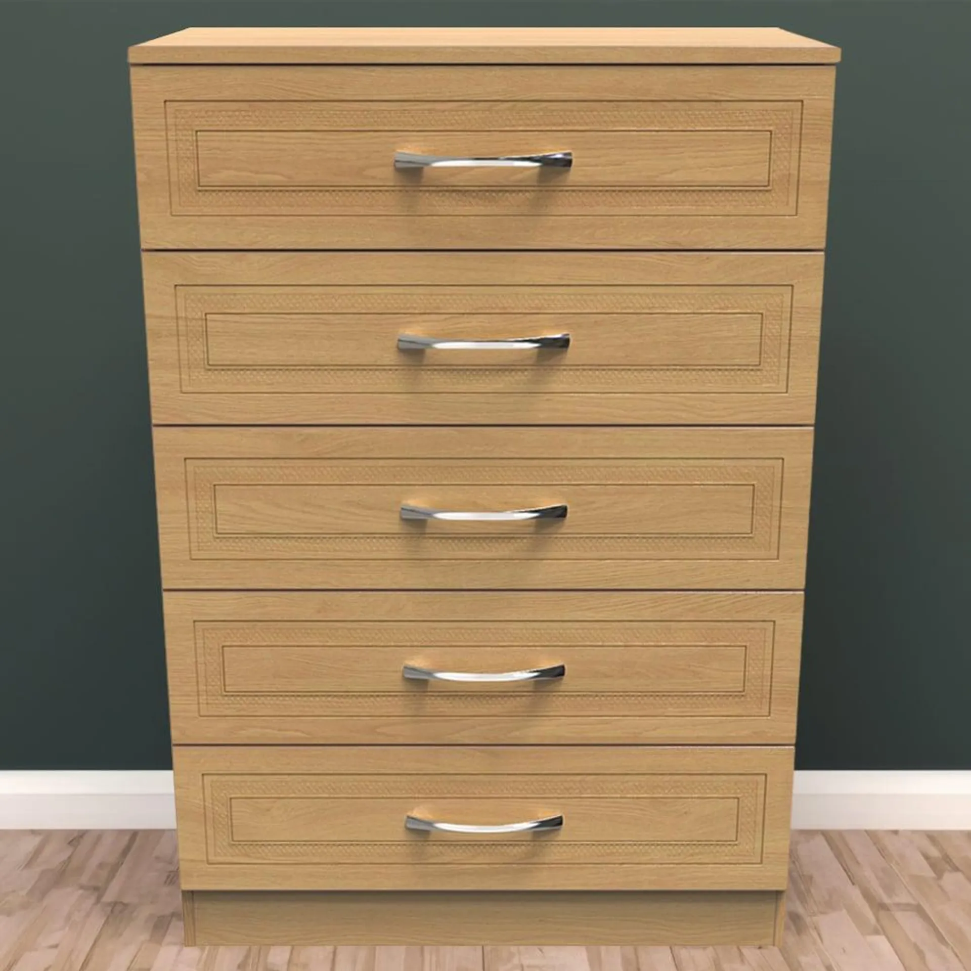 Crowndale Dorset 5 Drawer Modern Oak Chest of Drawers Ready Assembled