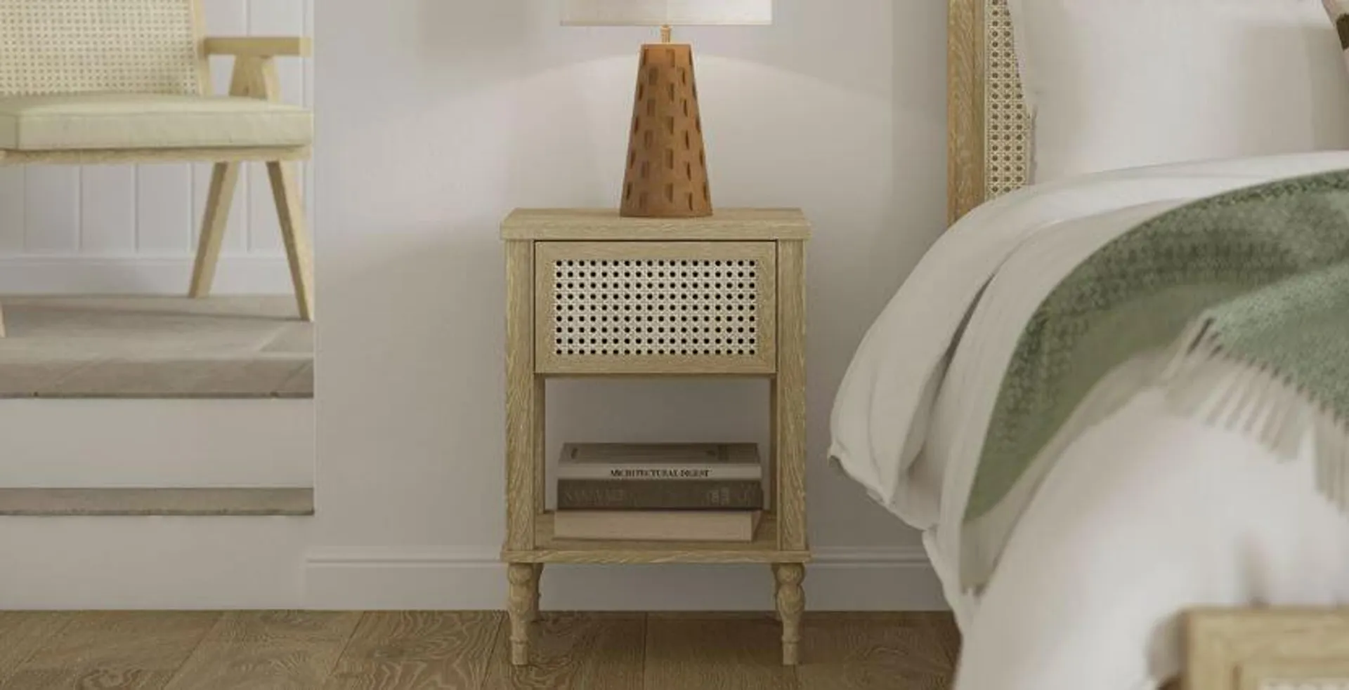 Light Vintage Rattan Bedside