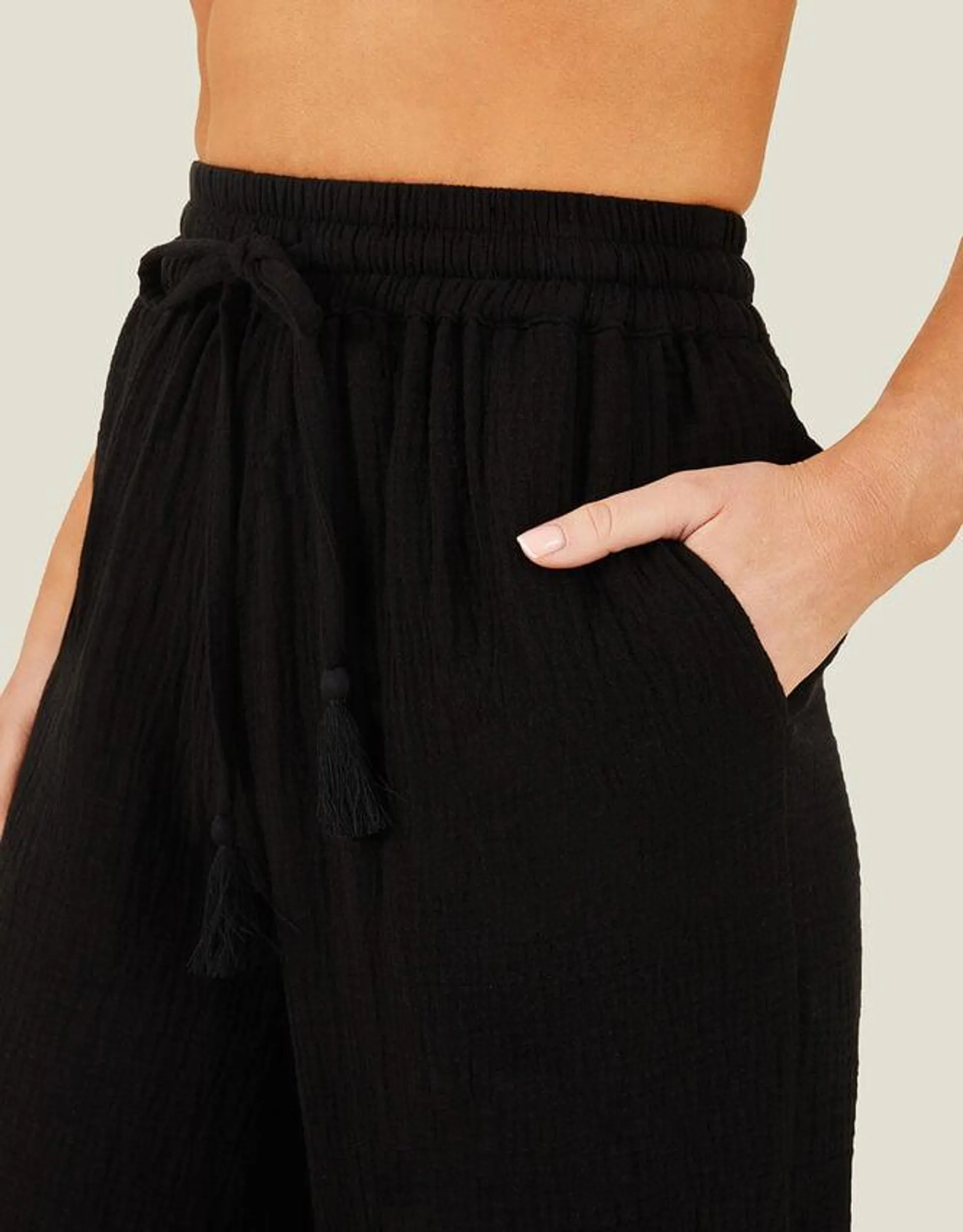 Crinkle Beach Trousers Black