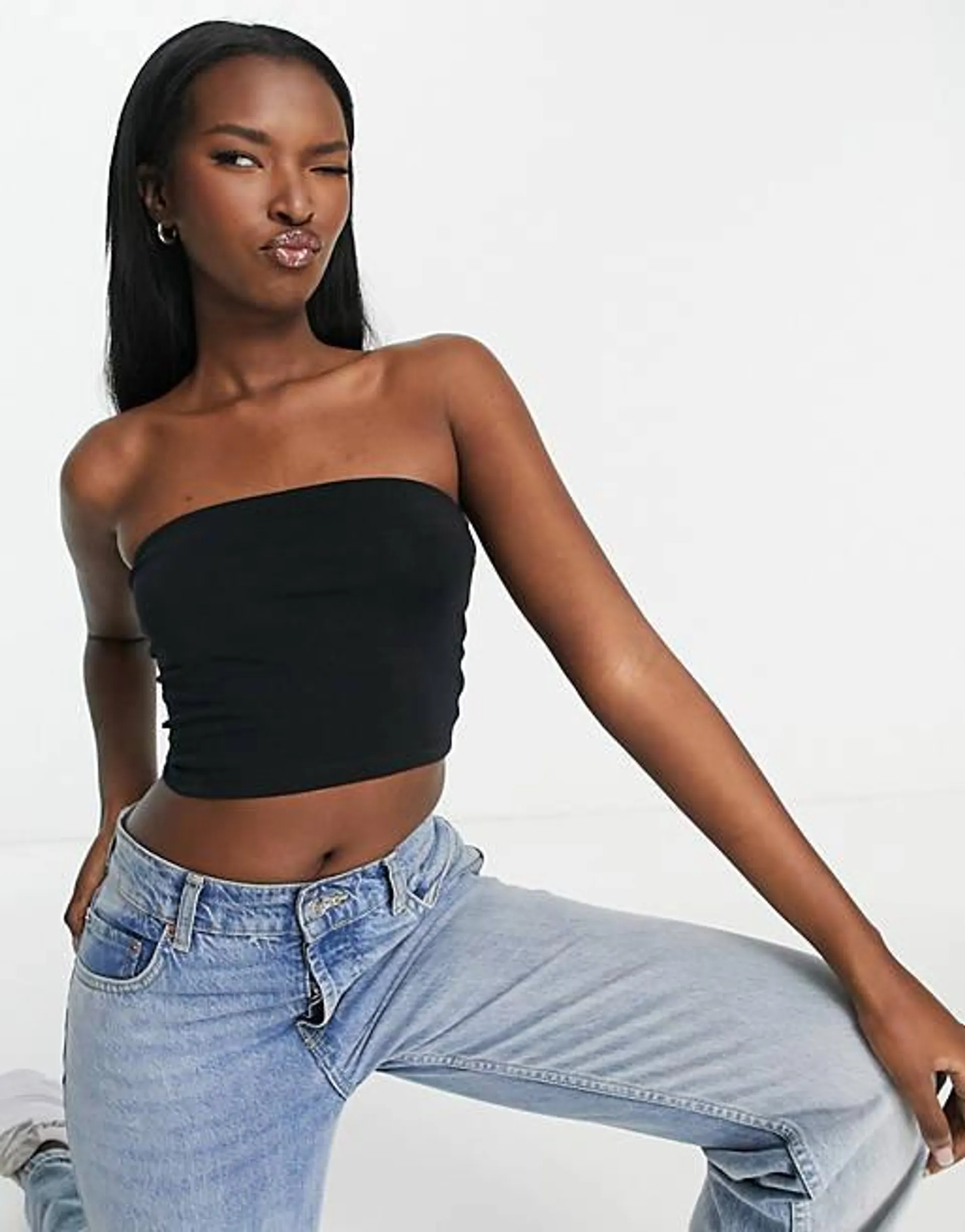 ASOS DESIGN ultimate crop bandeau top in black