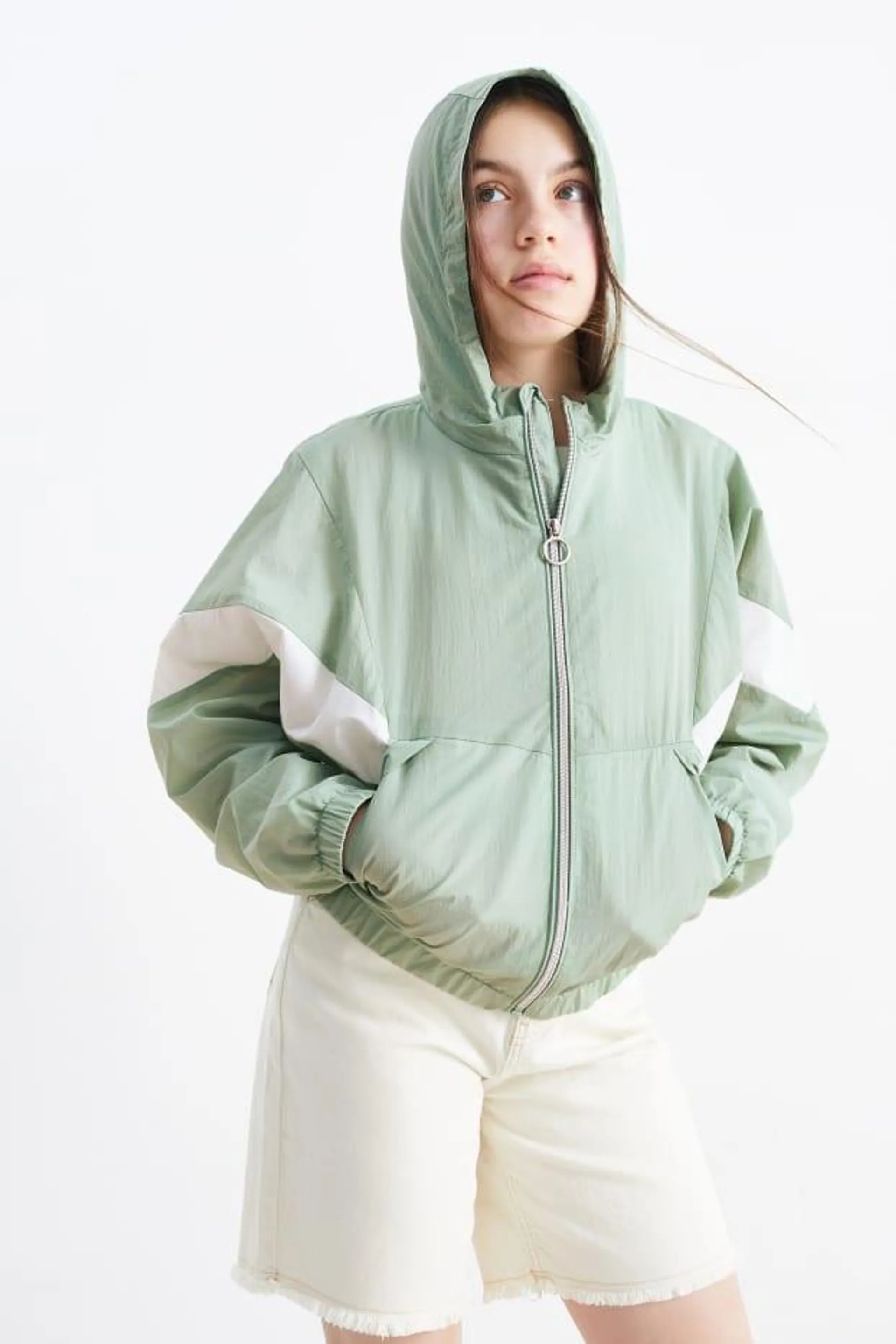 Jacket with hood - lined - water-repellent