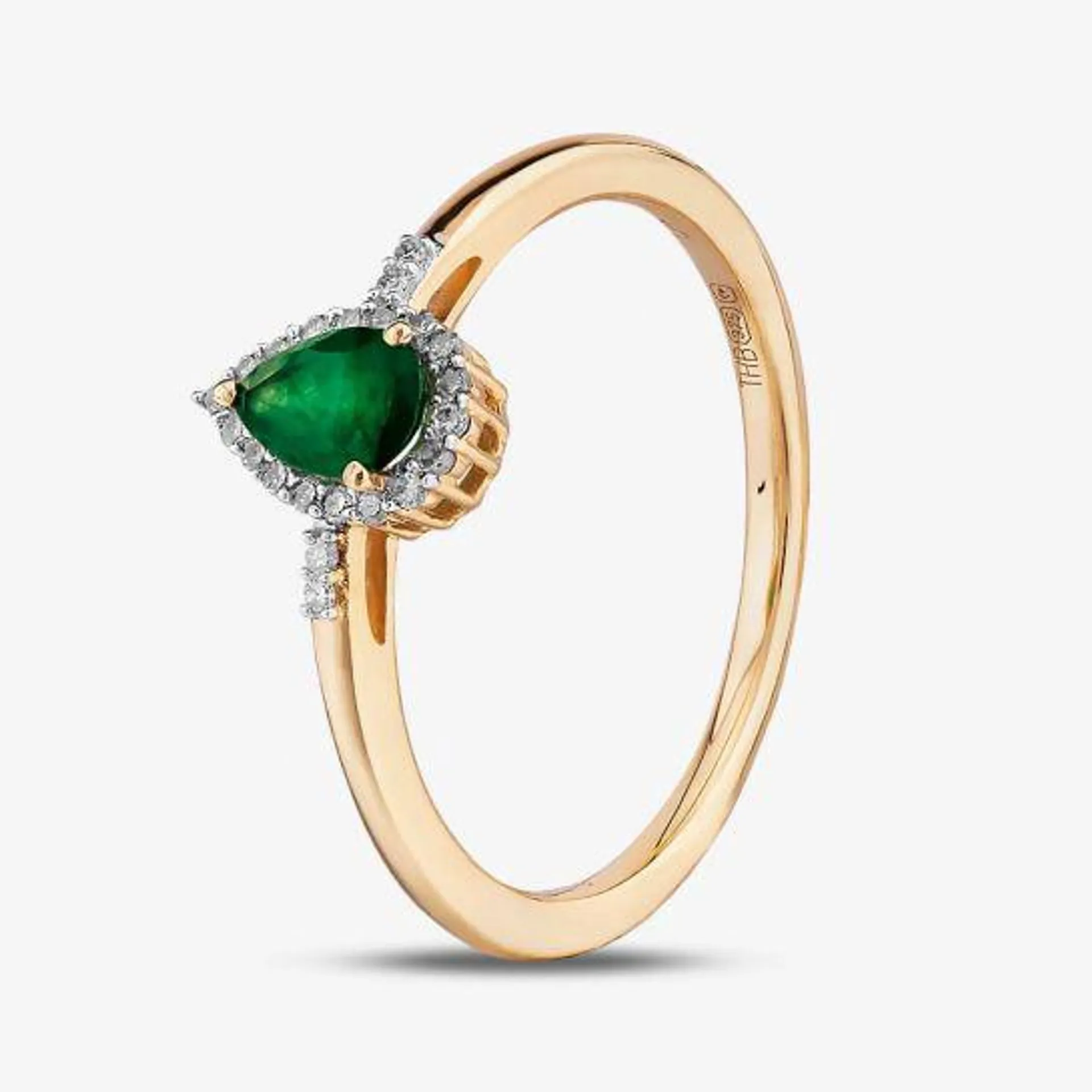 9ct Yellow Gold Pear-cut Emerald and Diamond Cluster Ring VR0S604-9KY EM
