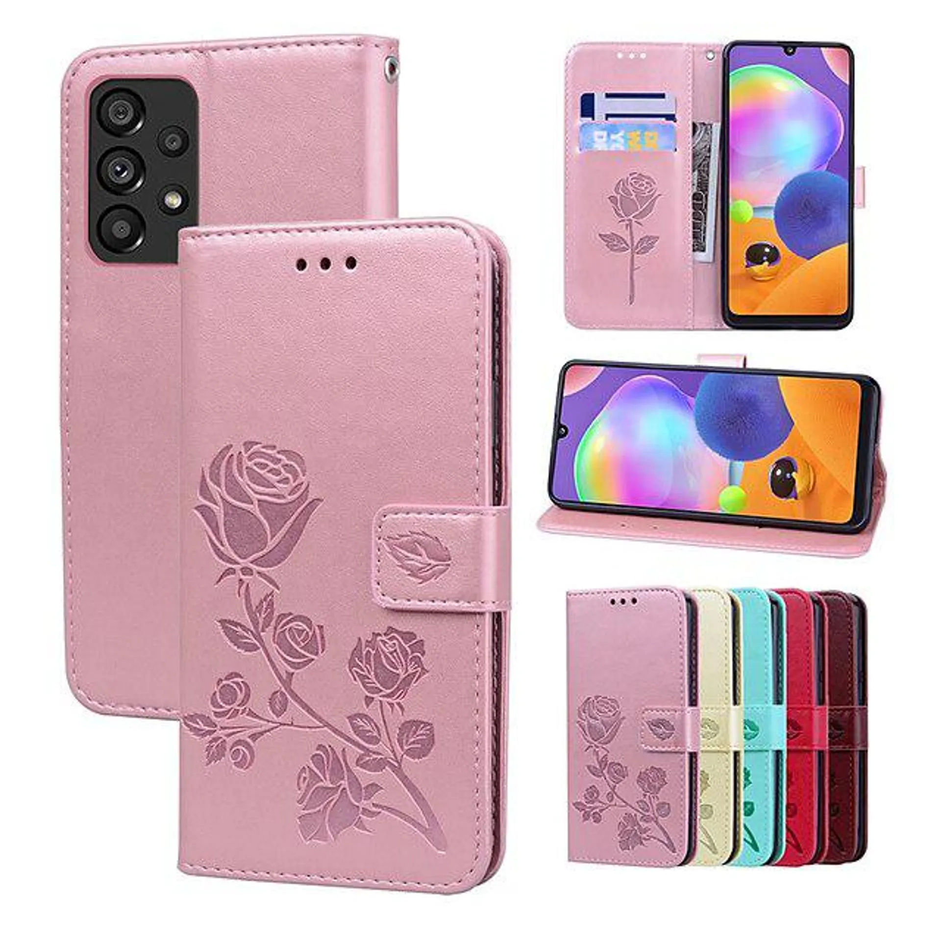 Phone Case For Samsung Galaxy S23 S22 S21 S20 Plus Ultra A32 Wallet Case with Wrist Strap With Card Holder Magnetic Flip Solid Colored Flower PU Leather