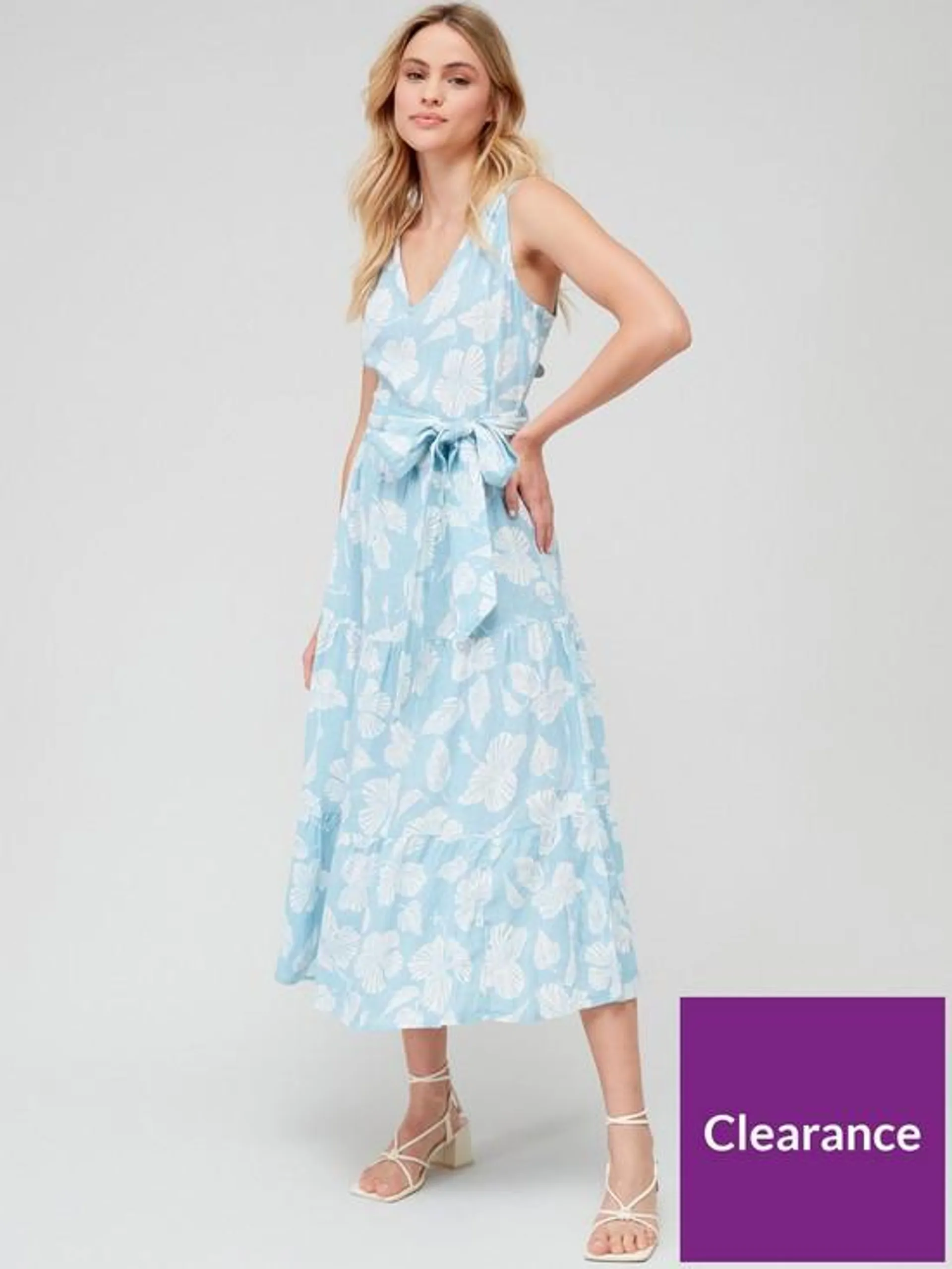 Mini-me Vneck Tiered Midi Dress - Blue