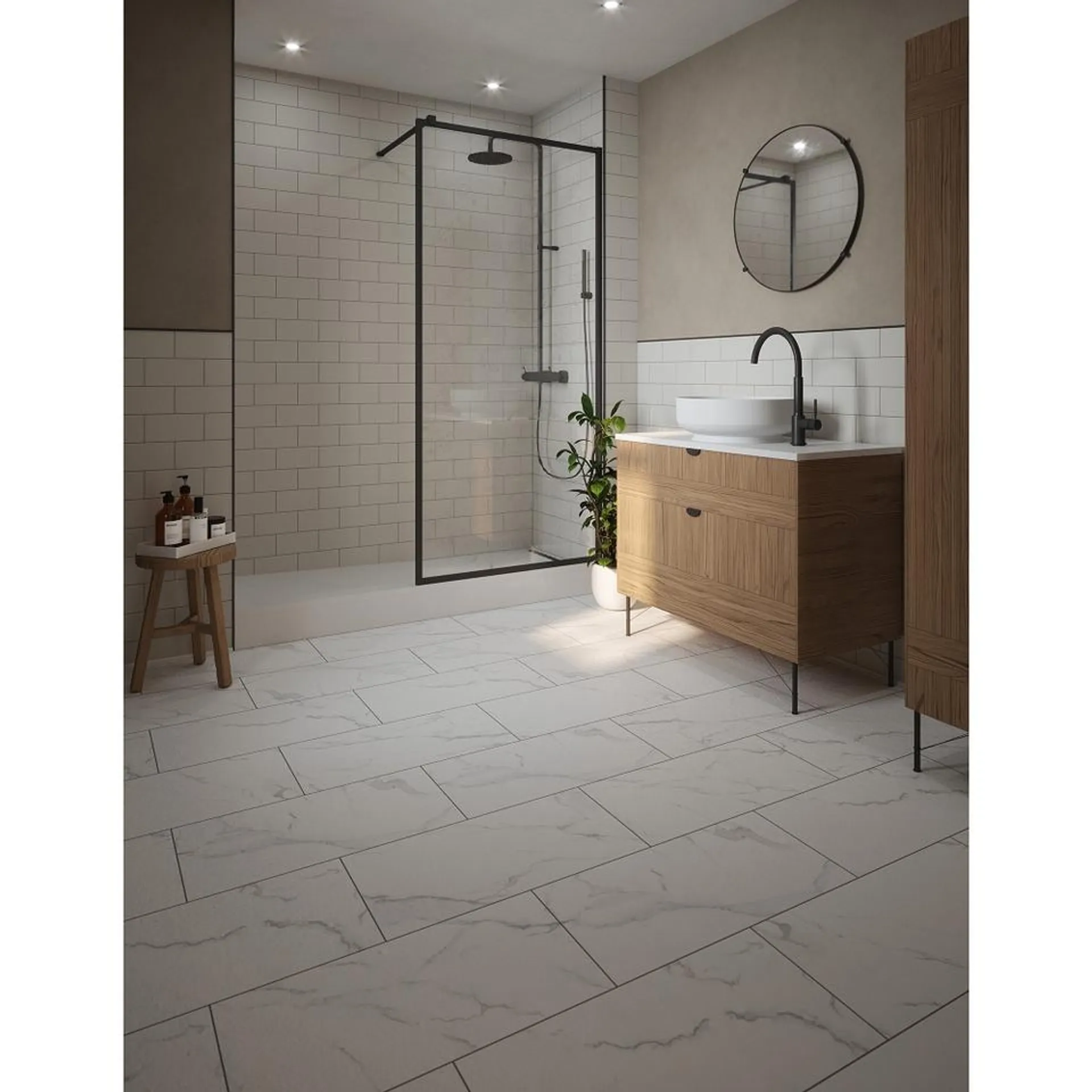 UltraClick SPC Easy Click-Fit Luxury Vinyl Flooring - Luna White Marble Tile