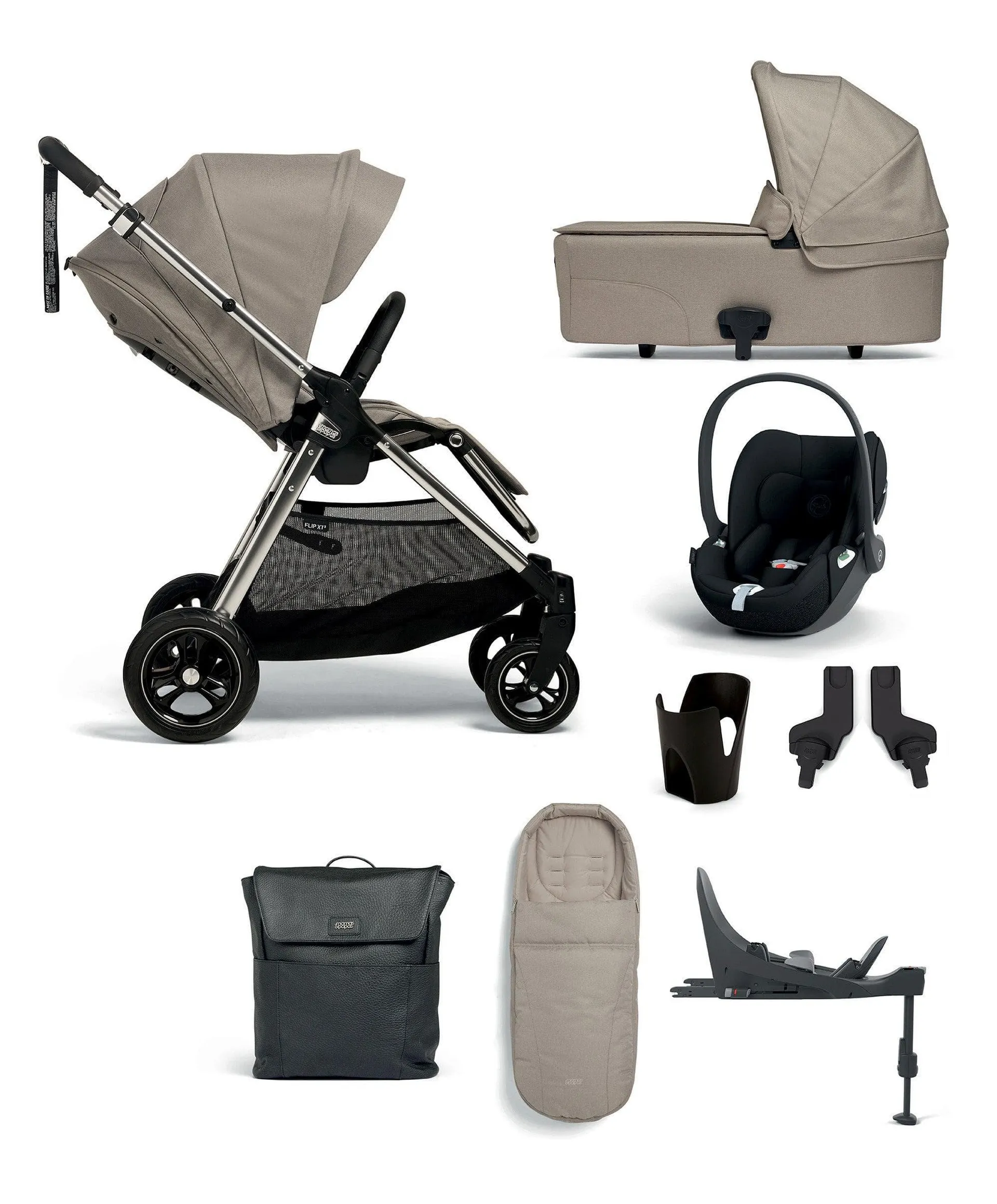 Flip XT³ Pushchair Complete Bundle with Cybex Cloud T Car Seat & Base (8 Pieces) - Fawn