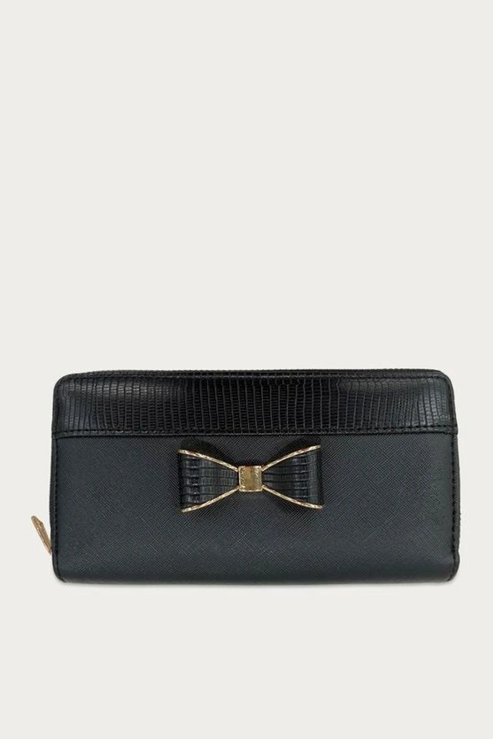 Black Large Croc Trim Bow Purse