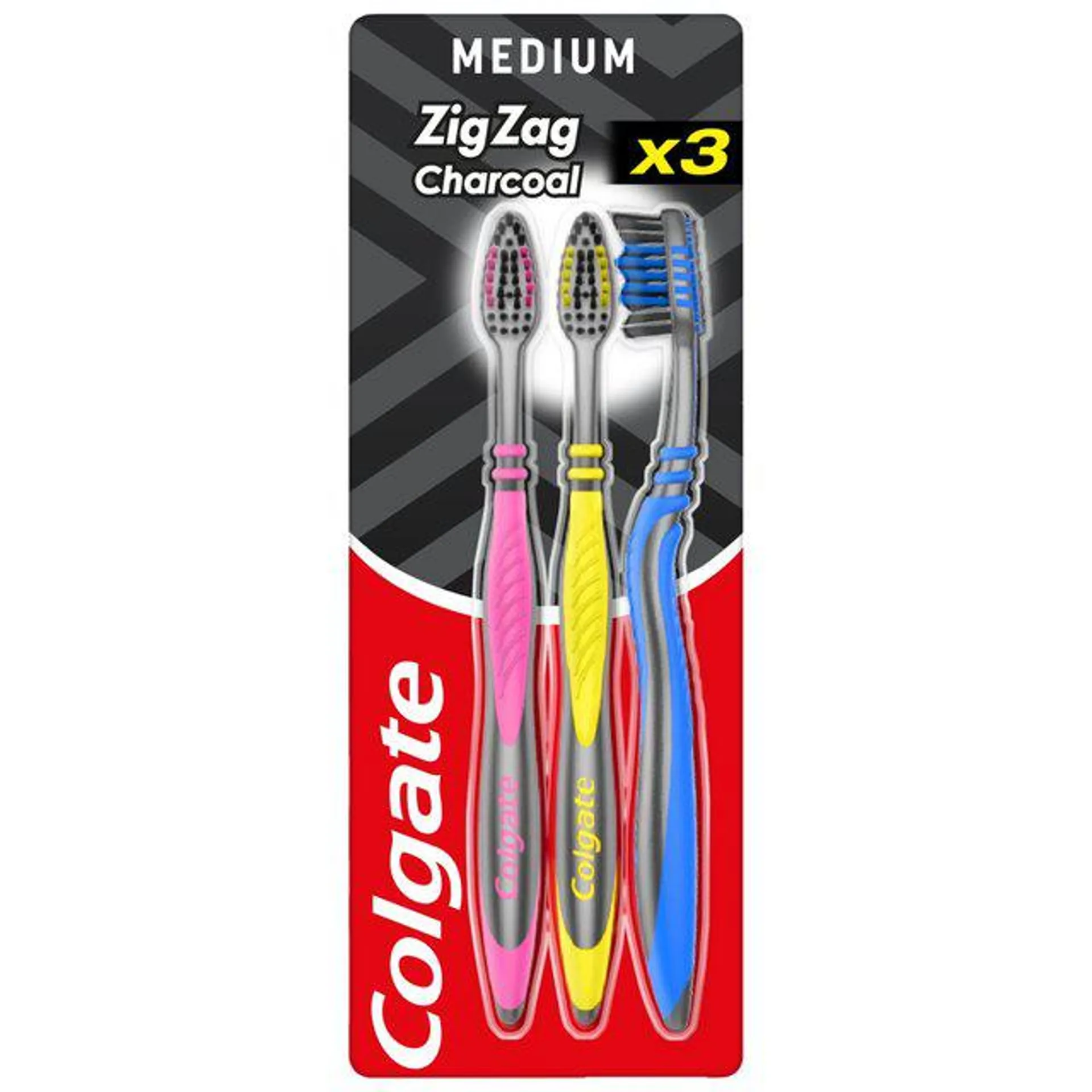 Colgate ZigZag Black Medium Toothbrush 3 per pack