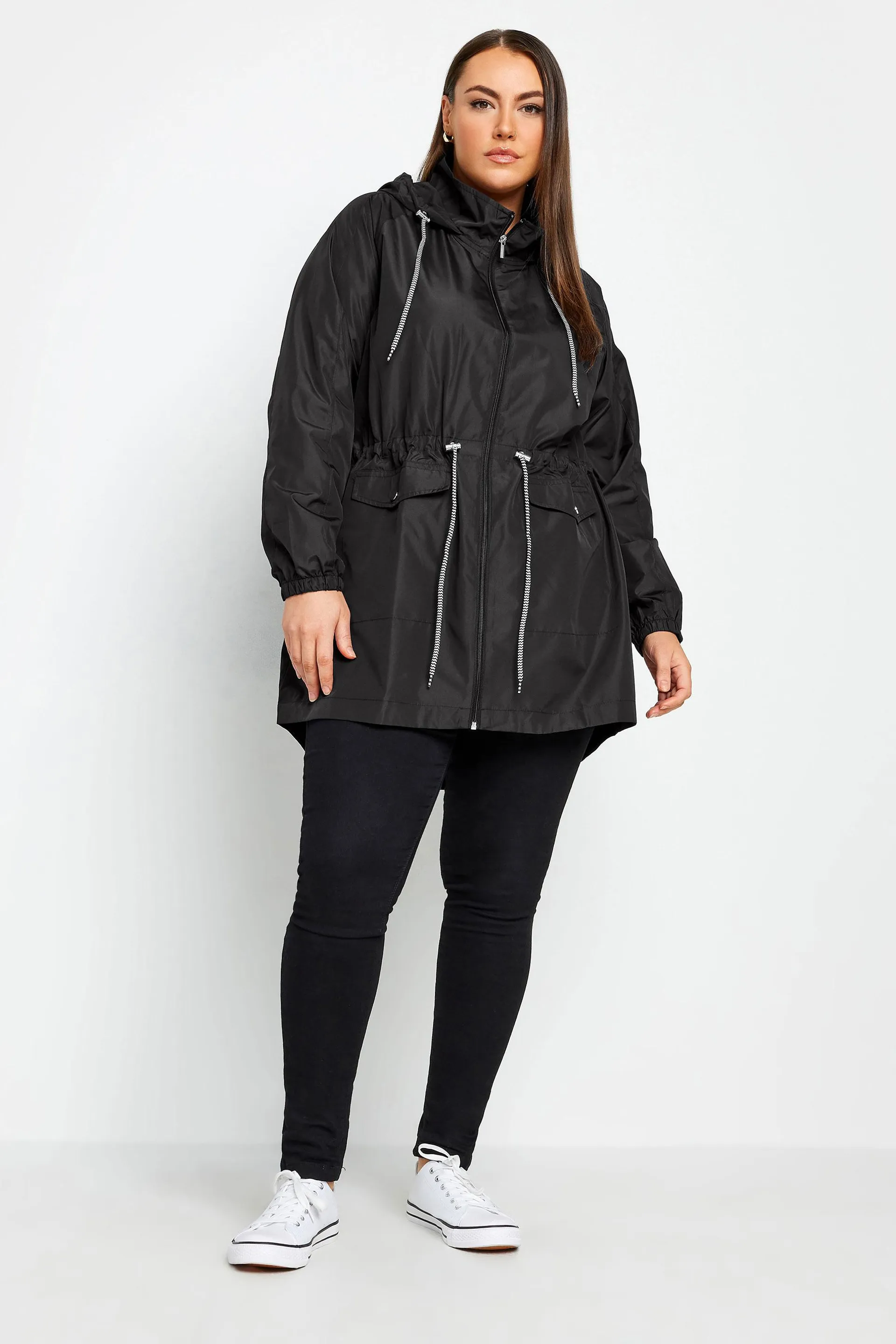 YOURS Curve Black Drawstring Lightweight Parka Jacket