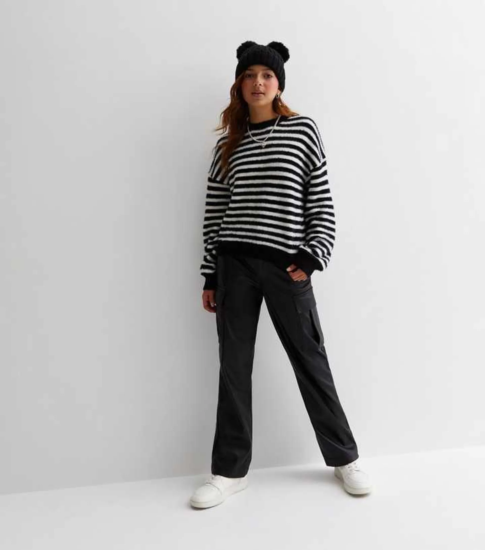 KIDS ONLY Black Stripe Fluffy Knit Crew Neck Jumper