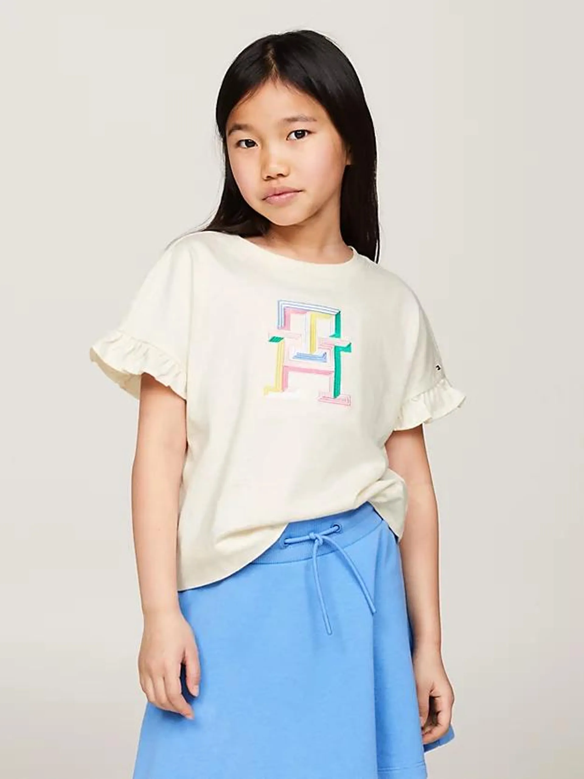 TH Monogram Embroidery Ruffle Sleeve T-Shirt