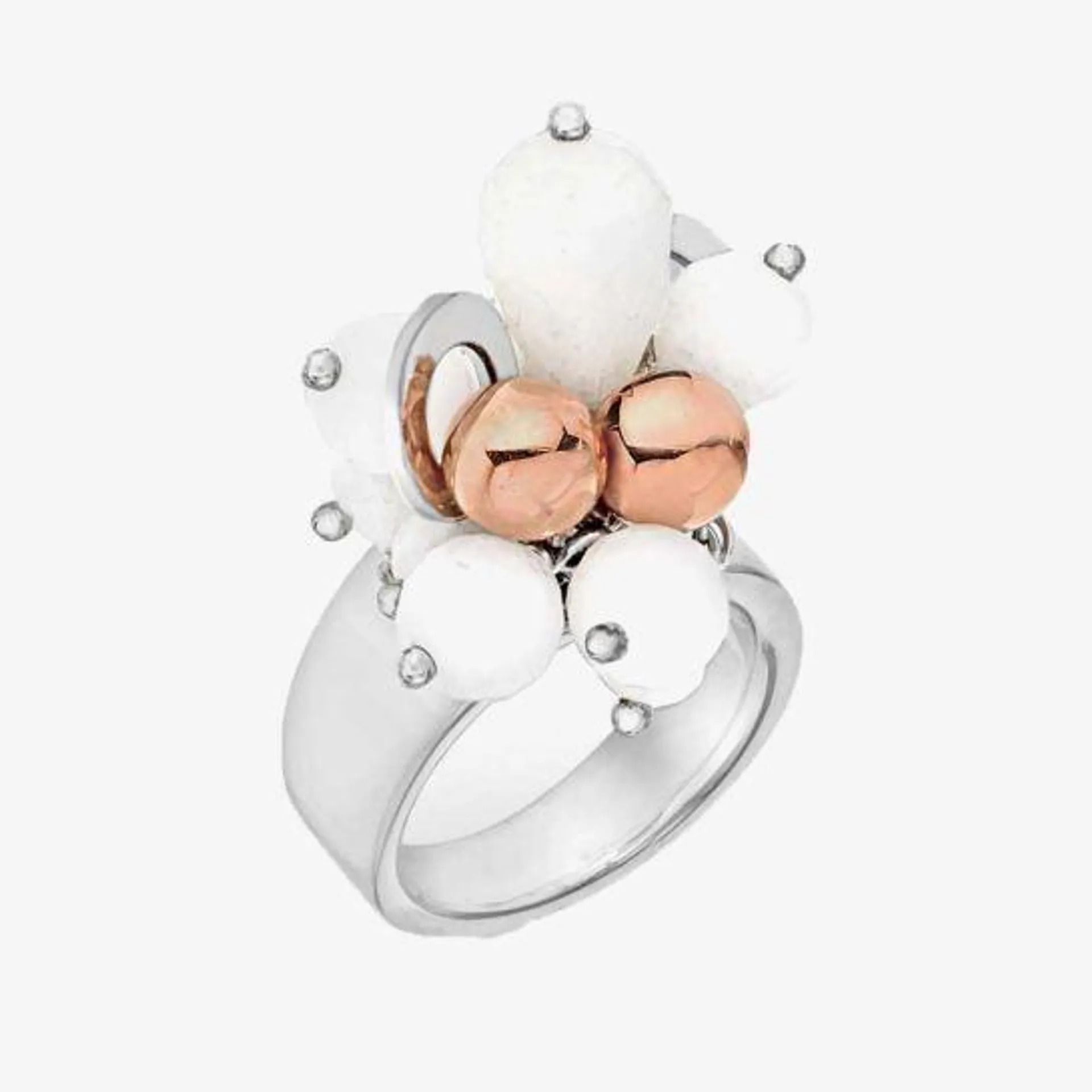 Silver White Crystal and Rose Gold-plated Bead Ring 8.84.7281