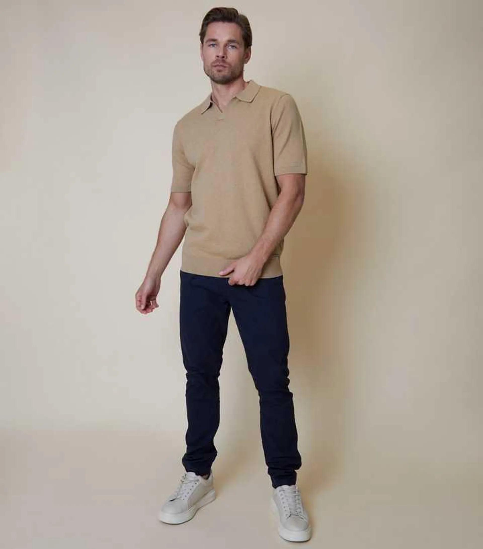 Threadbare Stone Knit Polo Shirt