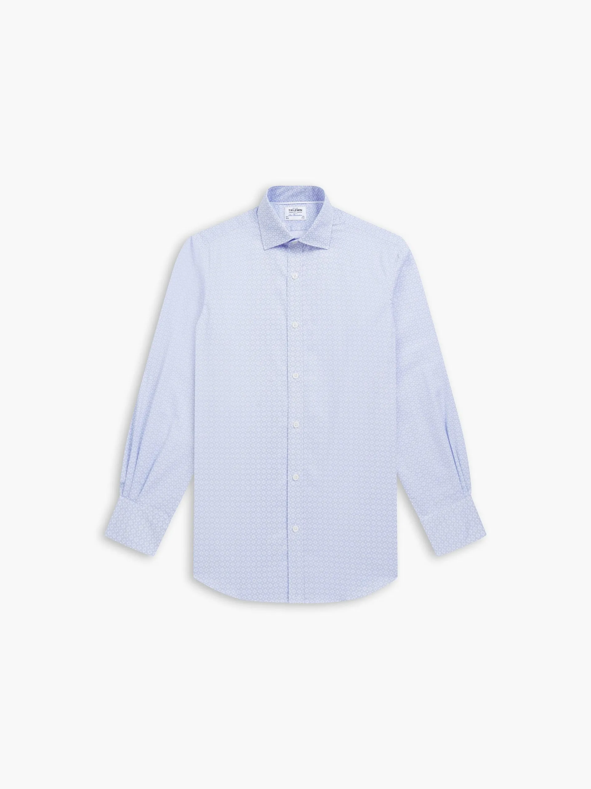 Blue Geometric Print Twill Slim Fit Single Cuff Classic Collar Shirt