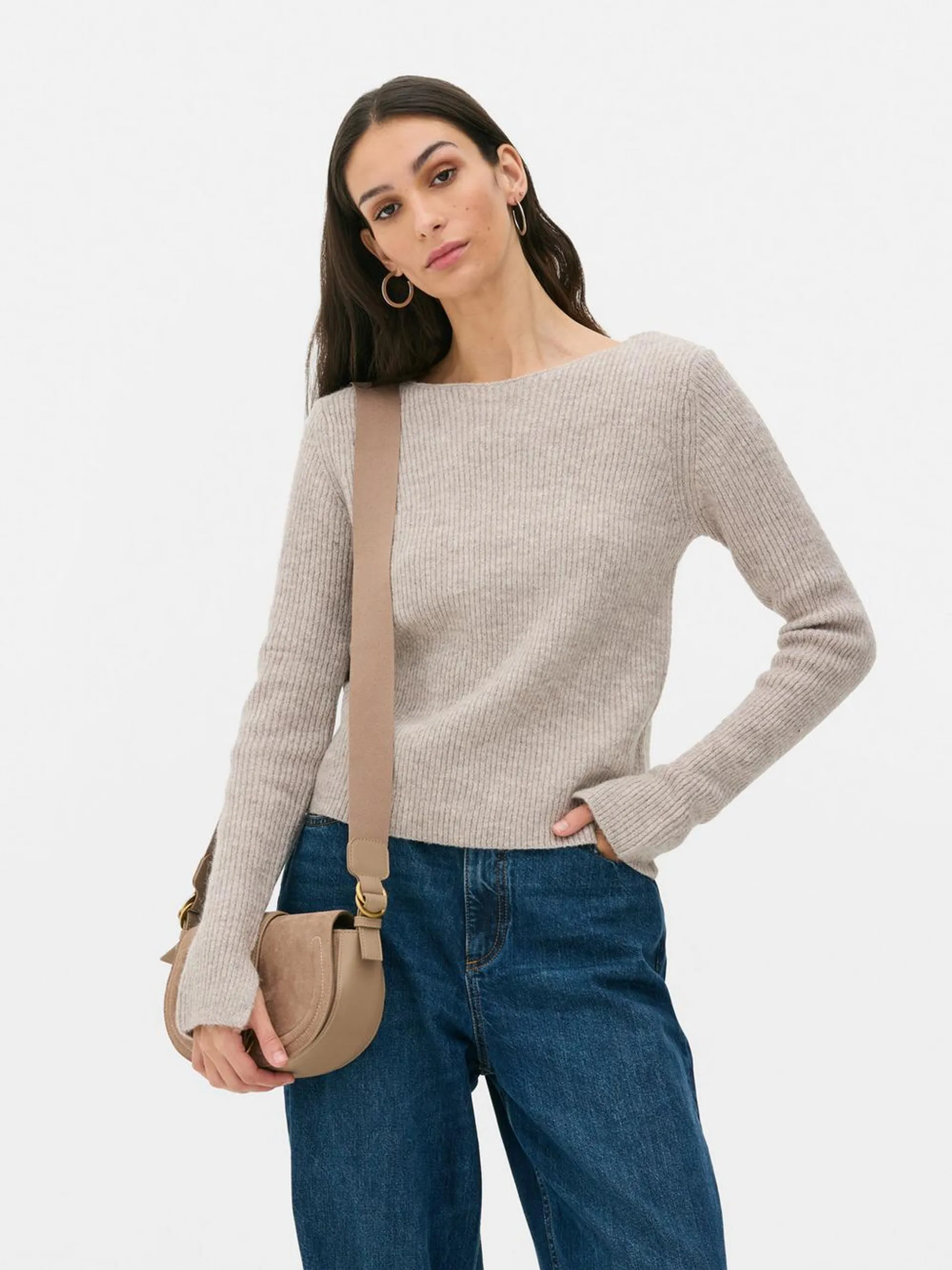 Ribbed Slash Neck Jumper