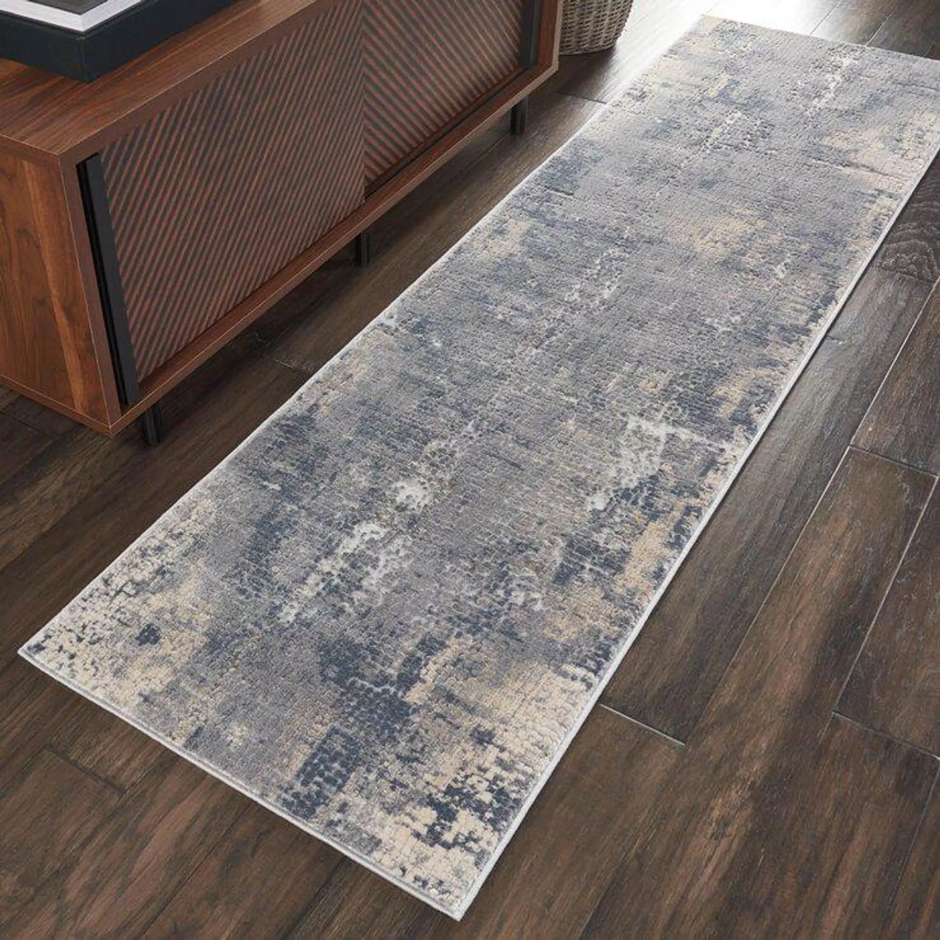 Rustic Textures Faded Blue Runner, 66 x 236 cm