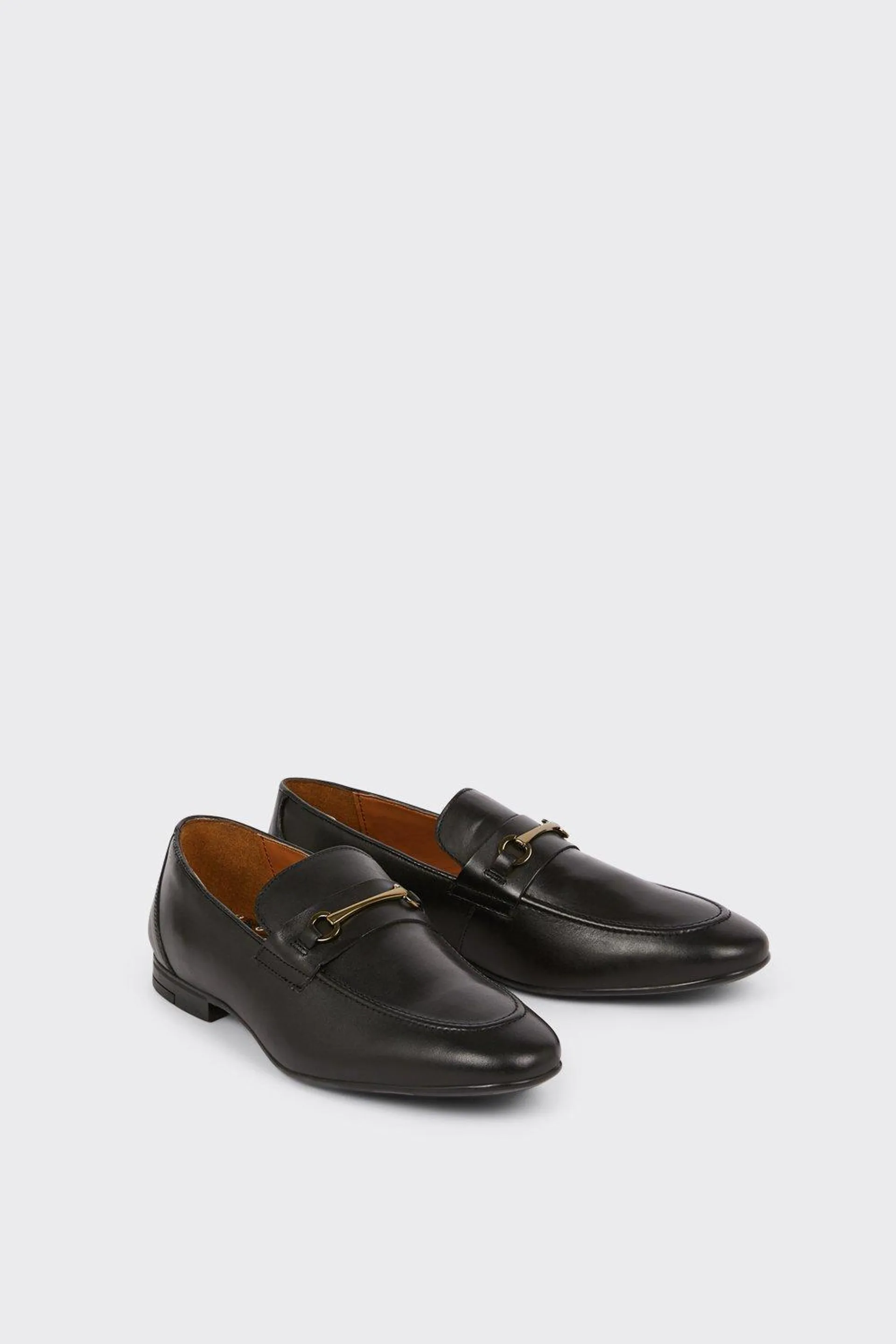 Leather Gold Buckle Slip On Loafers