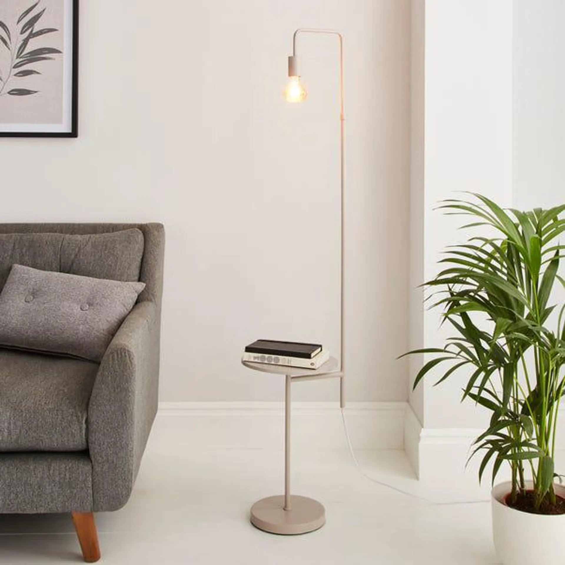 Aubrey Exposed Bulb Floor Lamp with Table