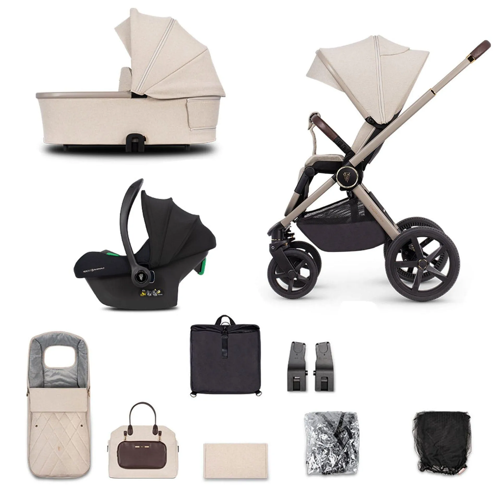 Venicci Tinum Upline Complete Travel System Bundle in Stone Beige