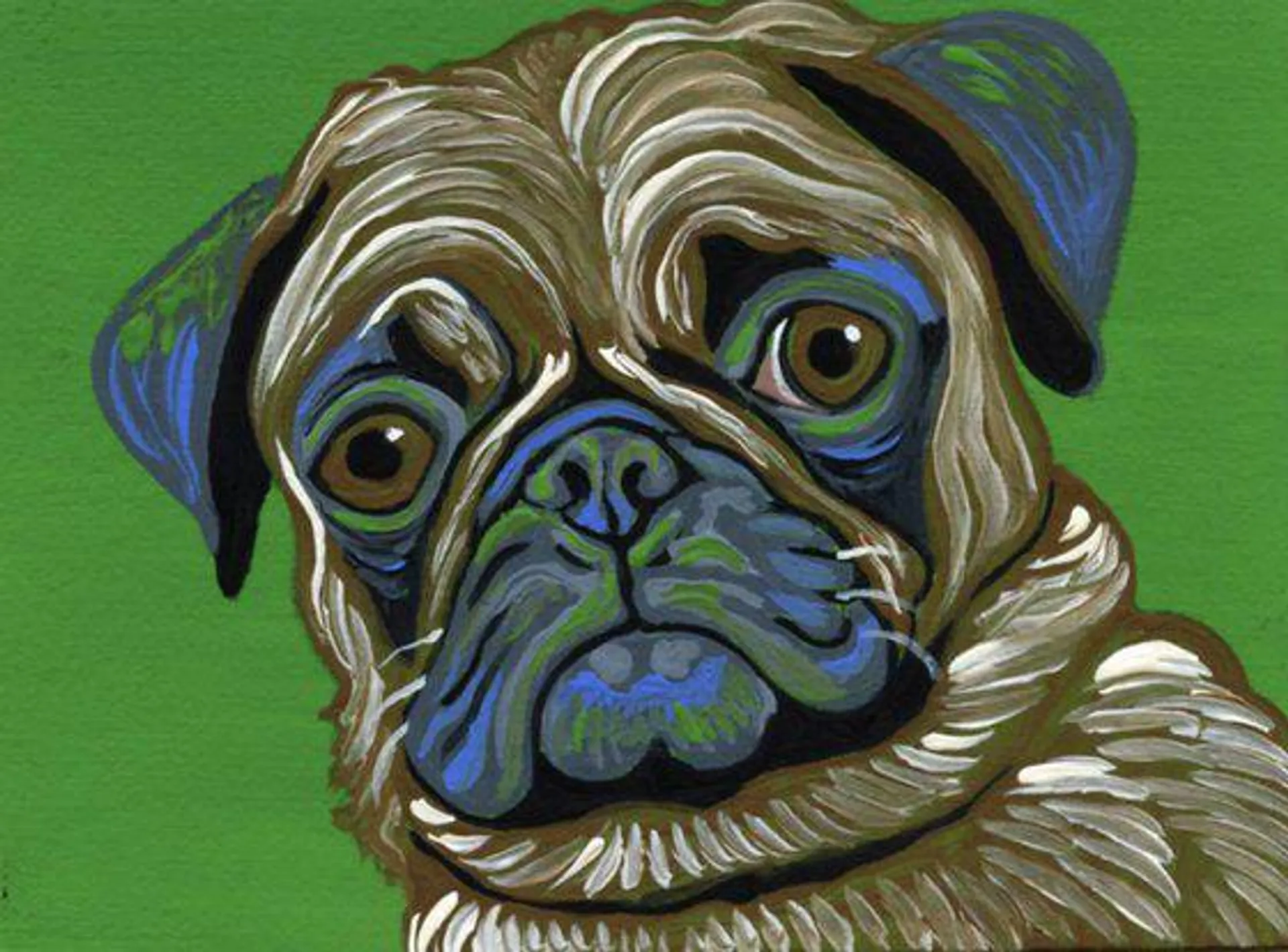 ACEO ATC Original Miniature Painting Fawn Pug Pet Dog Art-Carla Smale (2023)