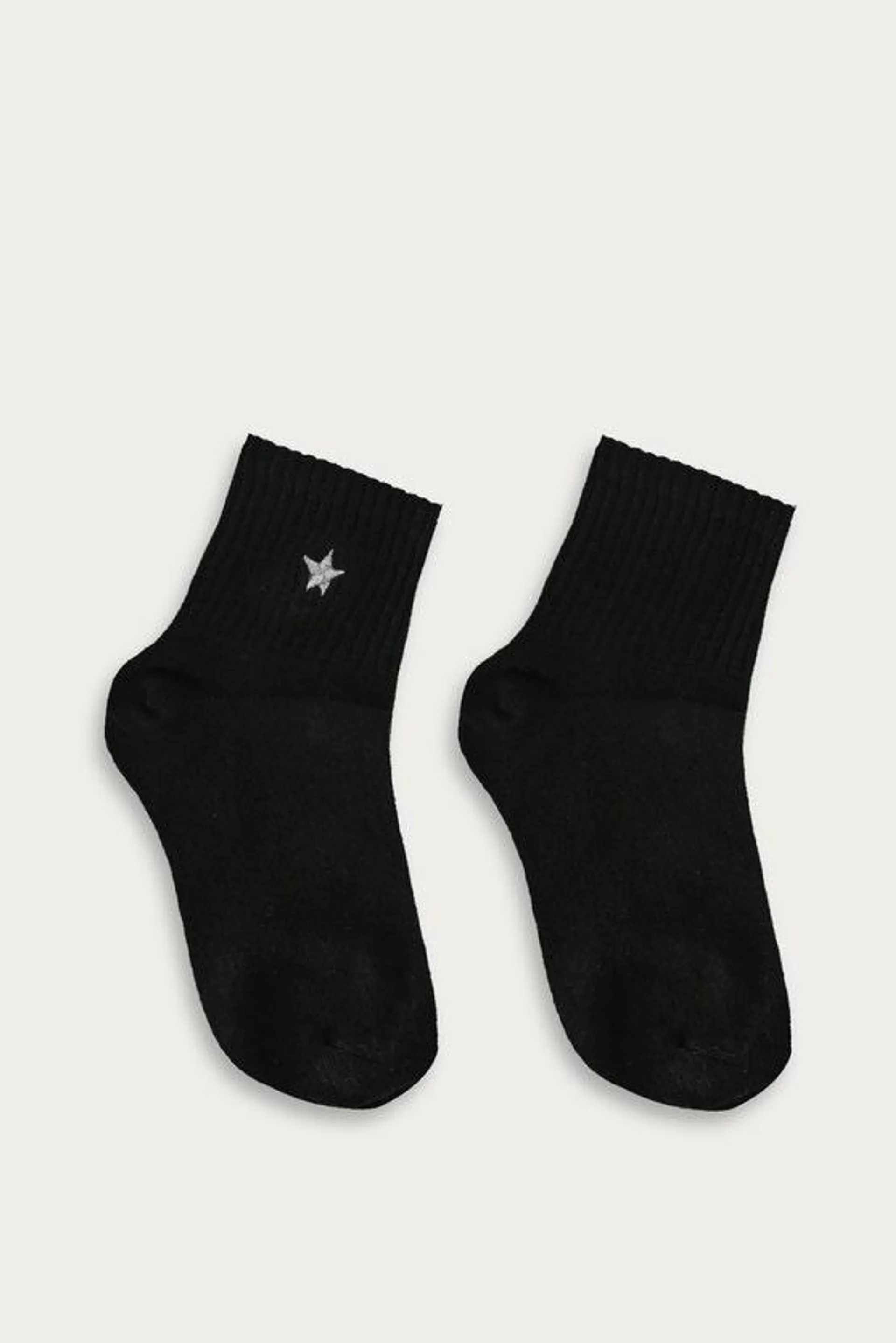 Black Metallic Star Embroidery Socks