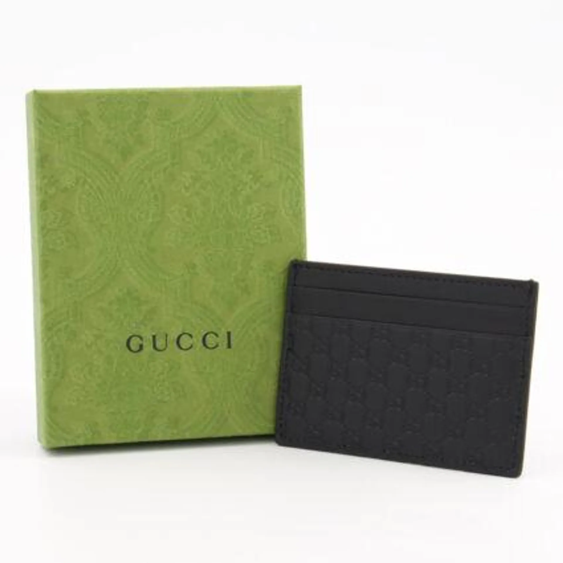 Black Leather Guccissima Card Holder