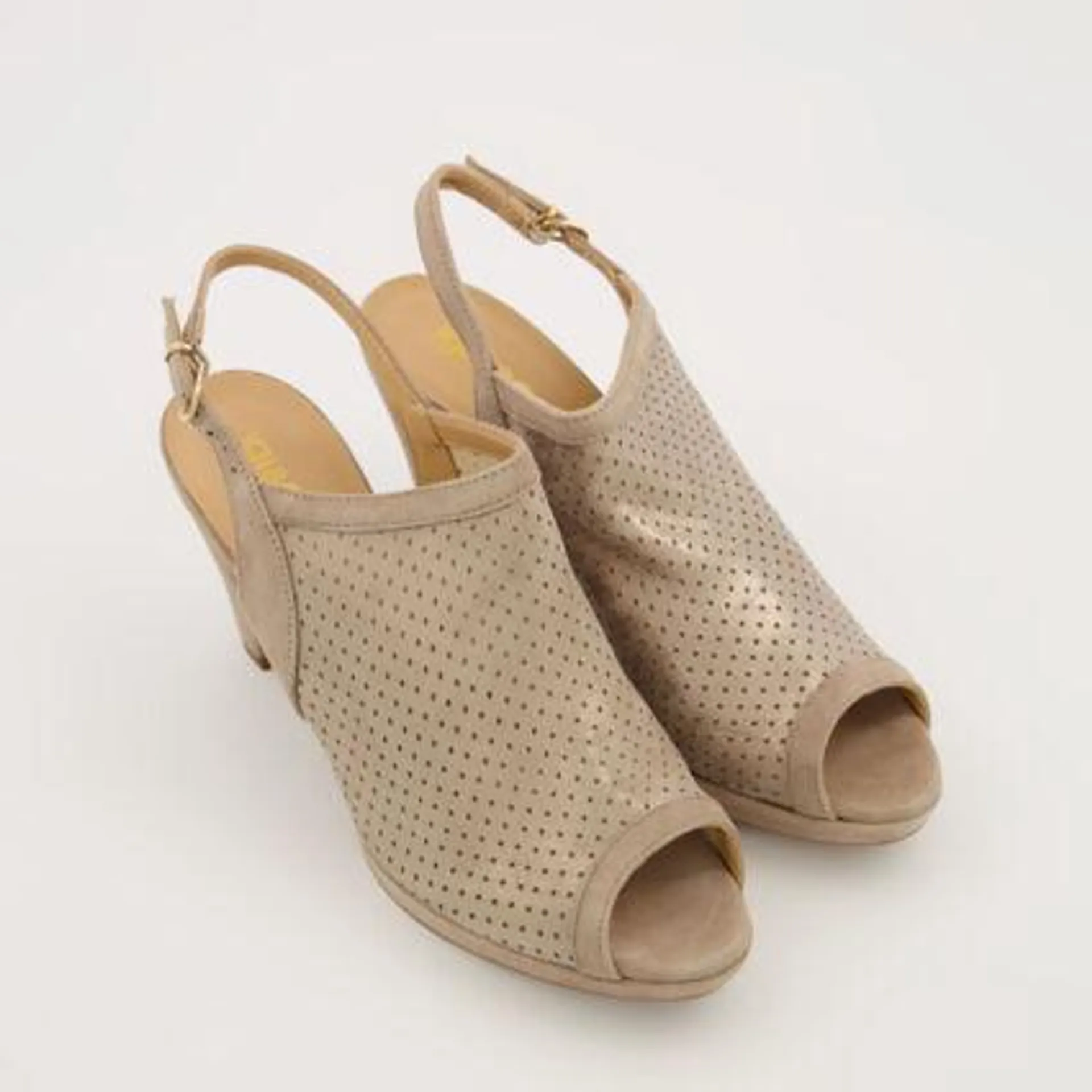 Taupe Leather Heeled Sandals