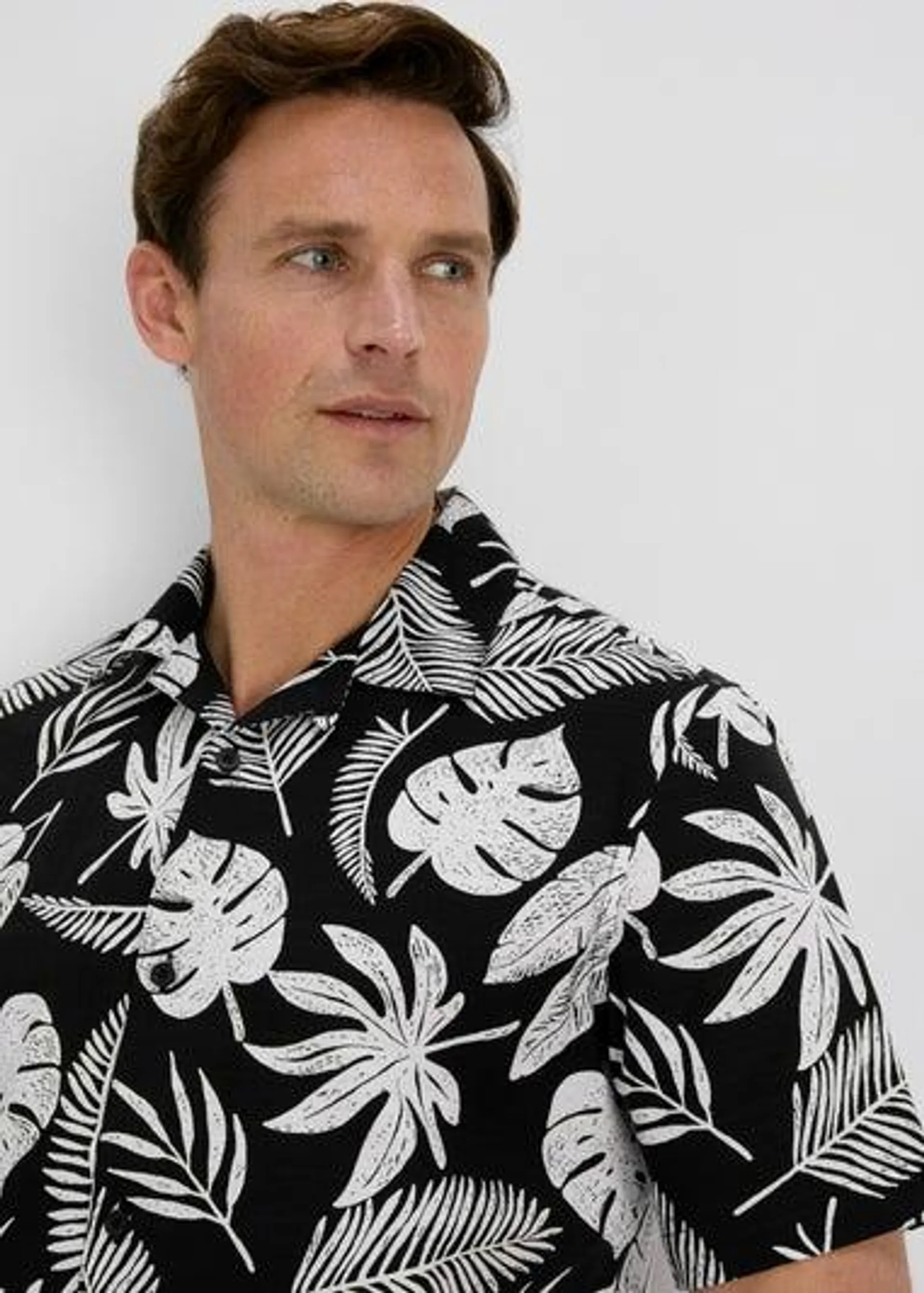 Mini Me - Black Large Leaf Print Shirt