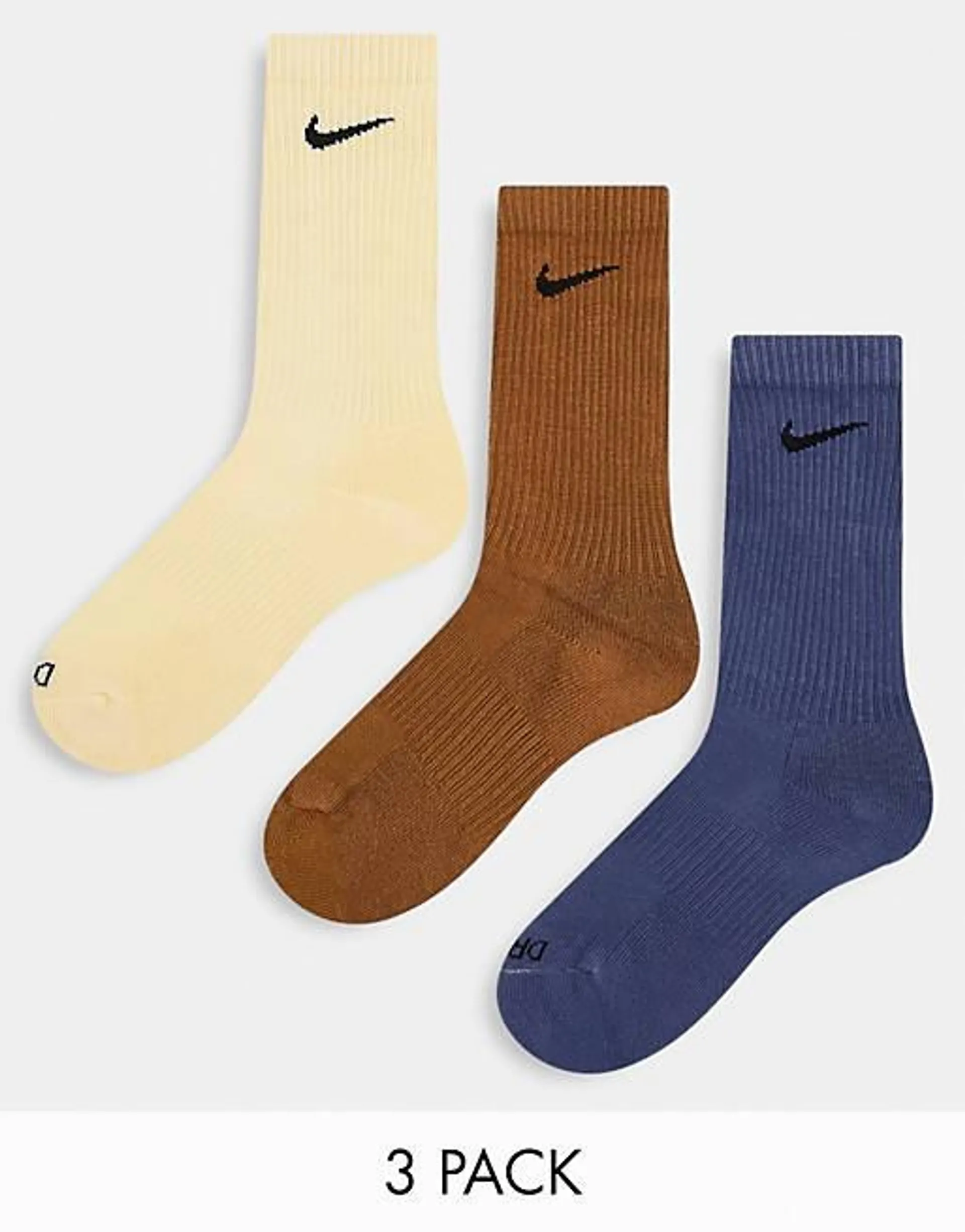 Nike Training 3pk crew socks in blue and stone