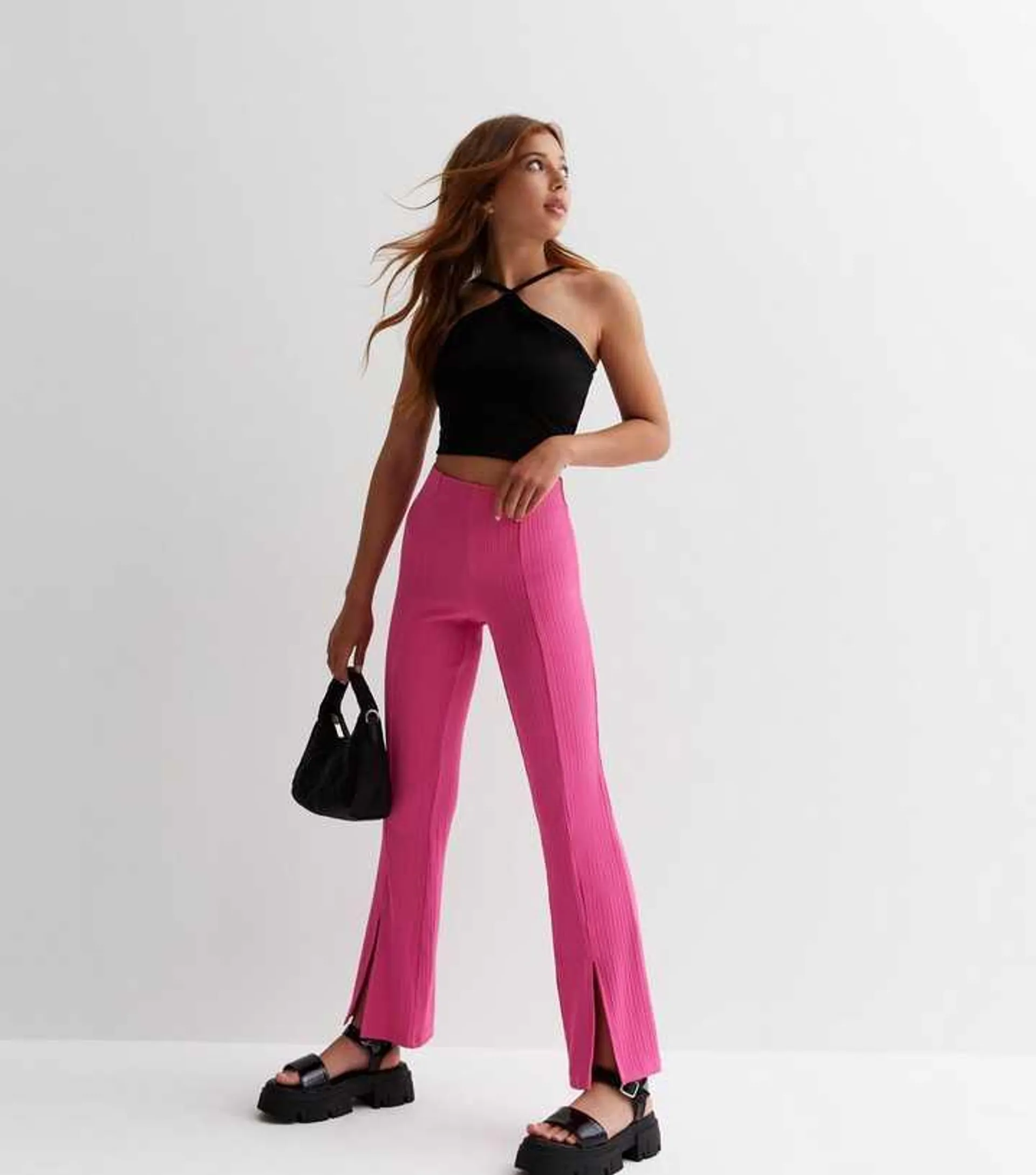 KIDS ONLY Bright Pink Ribbed Split Flared Trousers