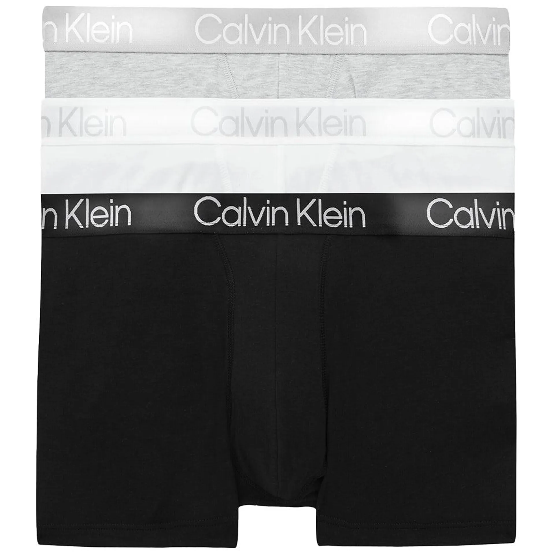 3-Pack Modern Structure Boxer Trunks, Black/White/Grey