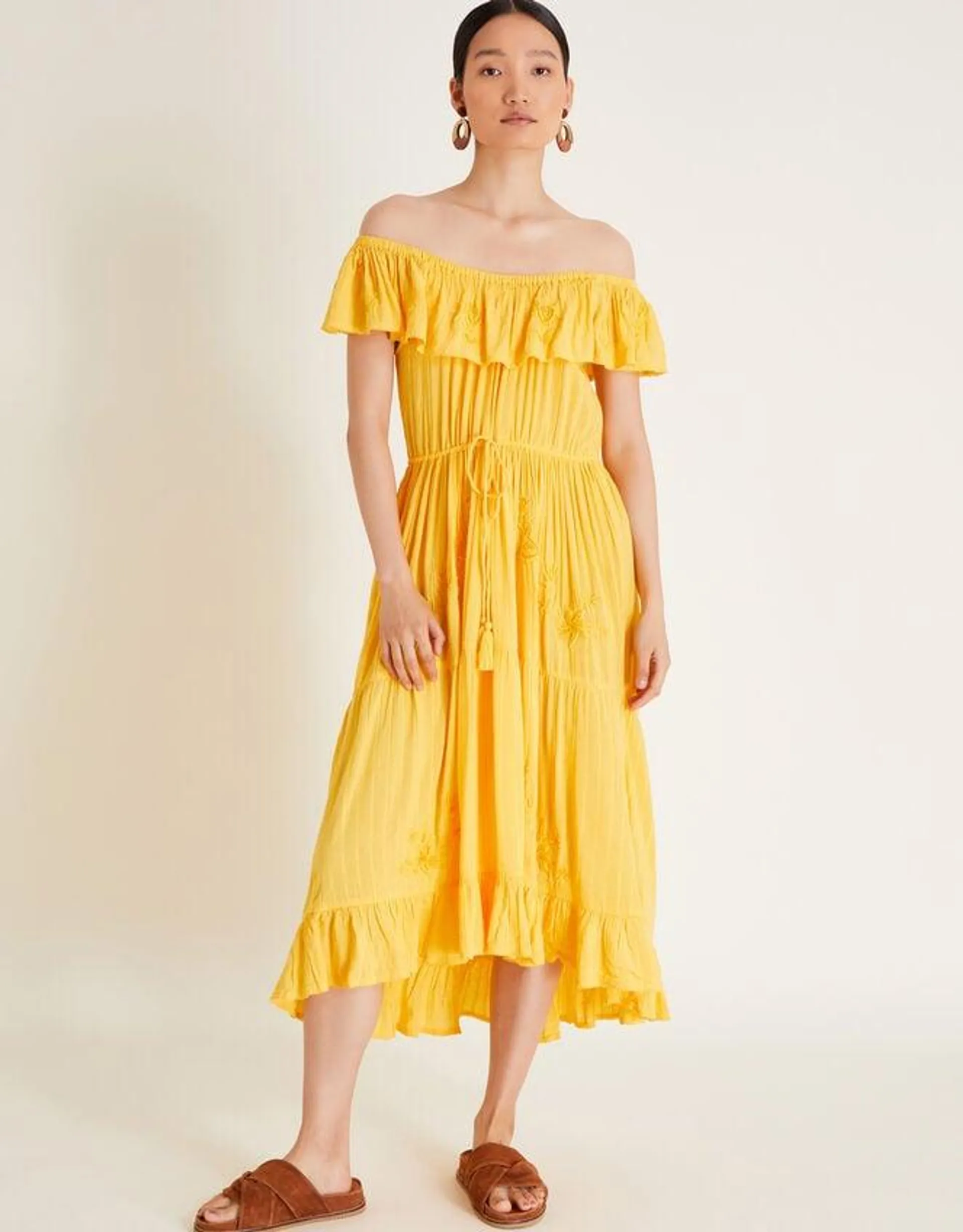 Avani Bardot Ruffle Dress Yellow