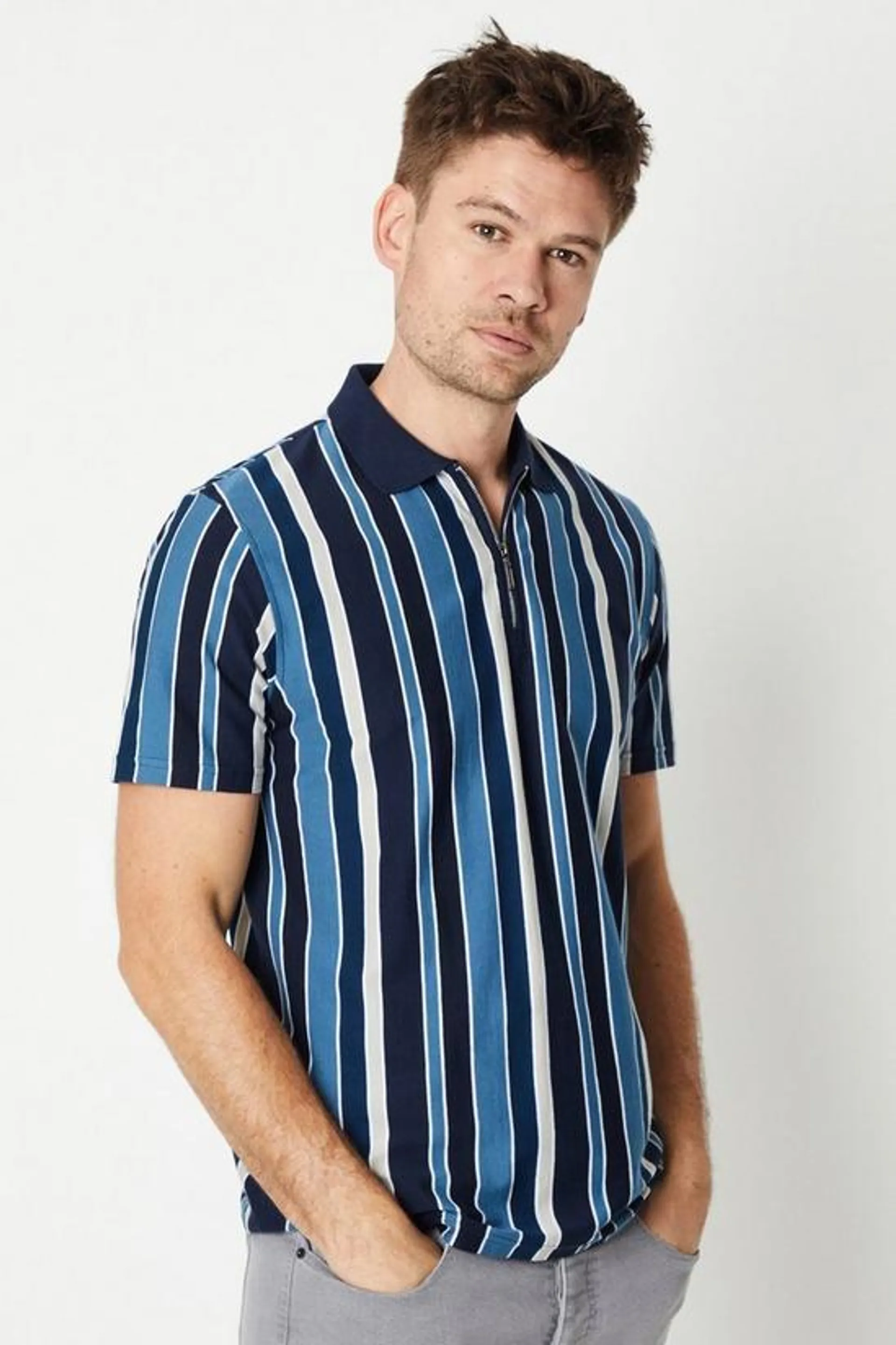 Vertical Stripe Zip Polo