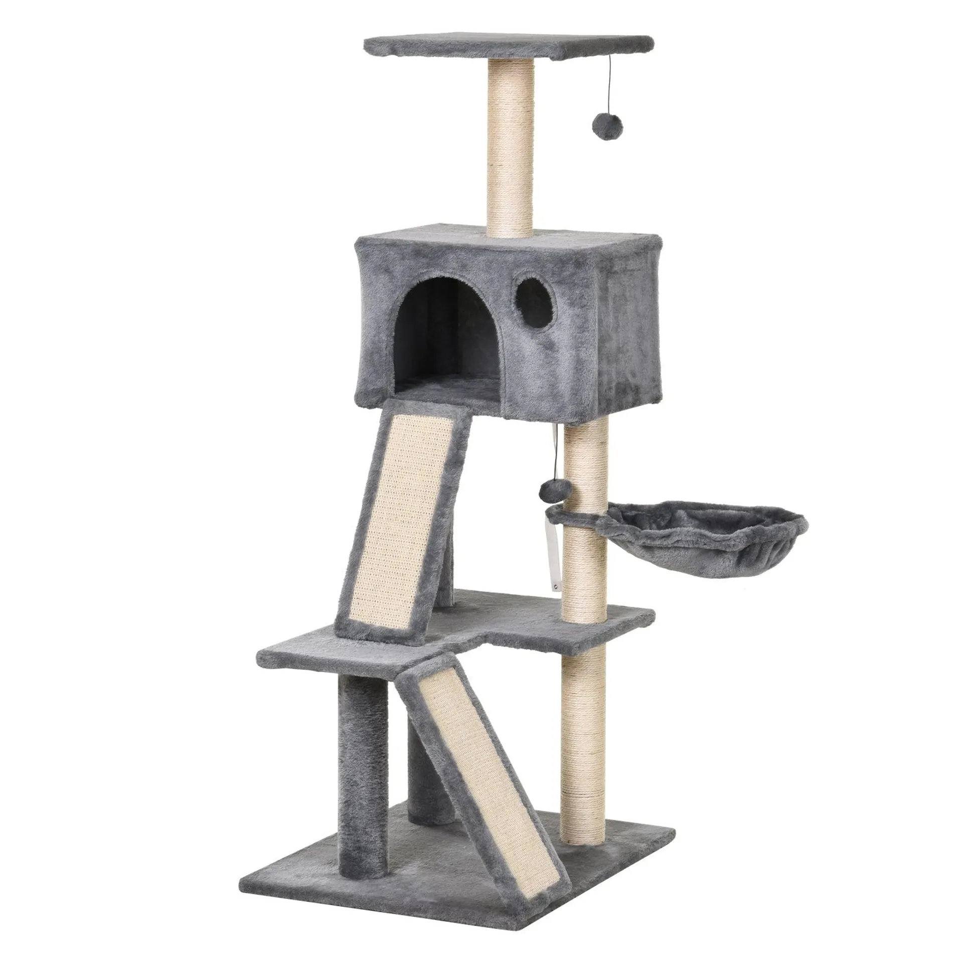 PawHut Cat Activity Tree with Condo Sisal-Covered Scratching Posts for Climbing