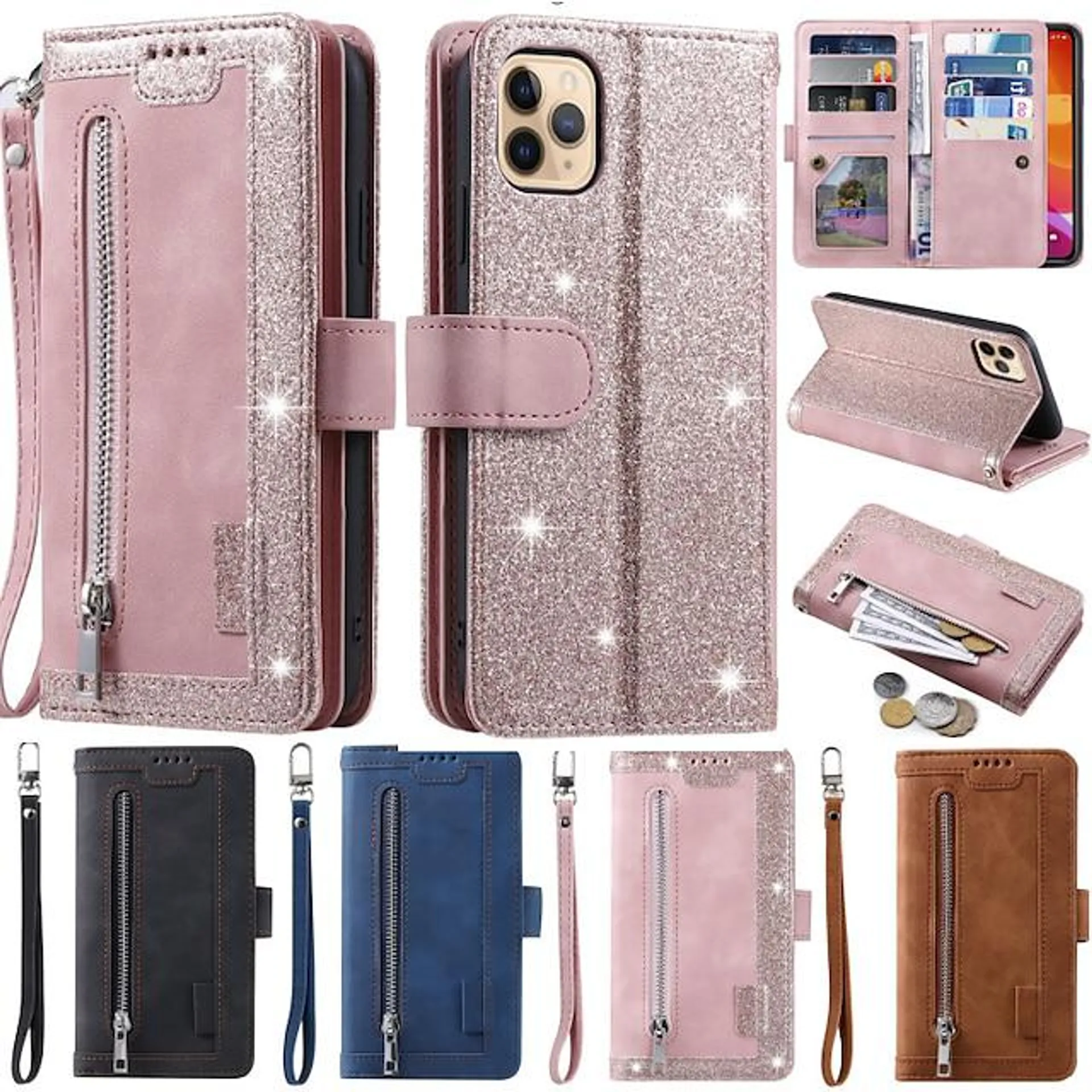 Zipper Wallet Case For Samsung GalaxyS23 S22 S21 S20 Plus Ultra S10 Plus E S9 S8 Plus A72 A52 A42 A73 A53 A33 A71 A51 A41 Shockproof Solid Color PU Leather Luxury Card Slot Stand Full Body Case