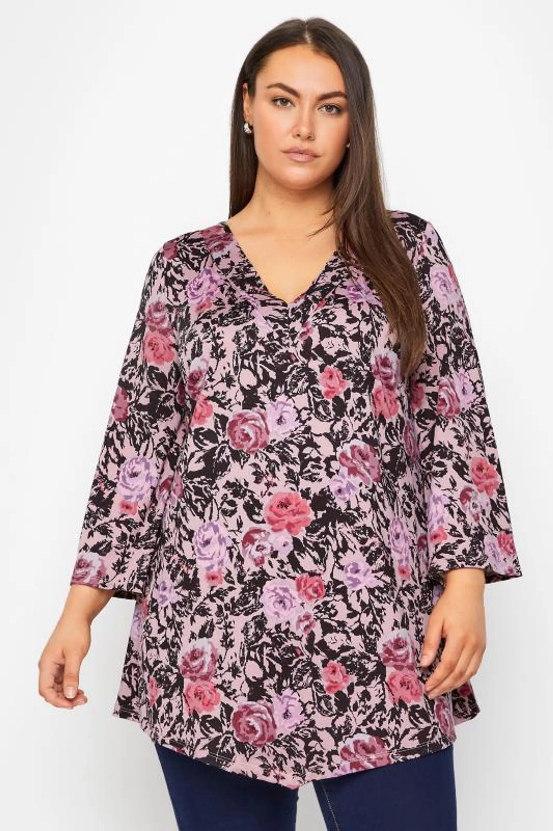 Arna York Pink Mixed Rose Print Swing Top