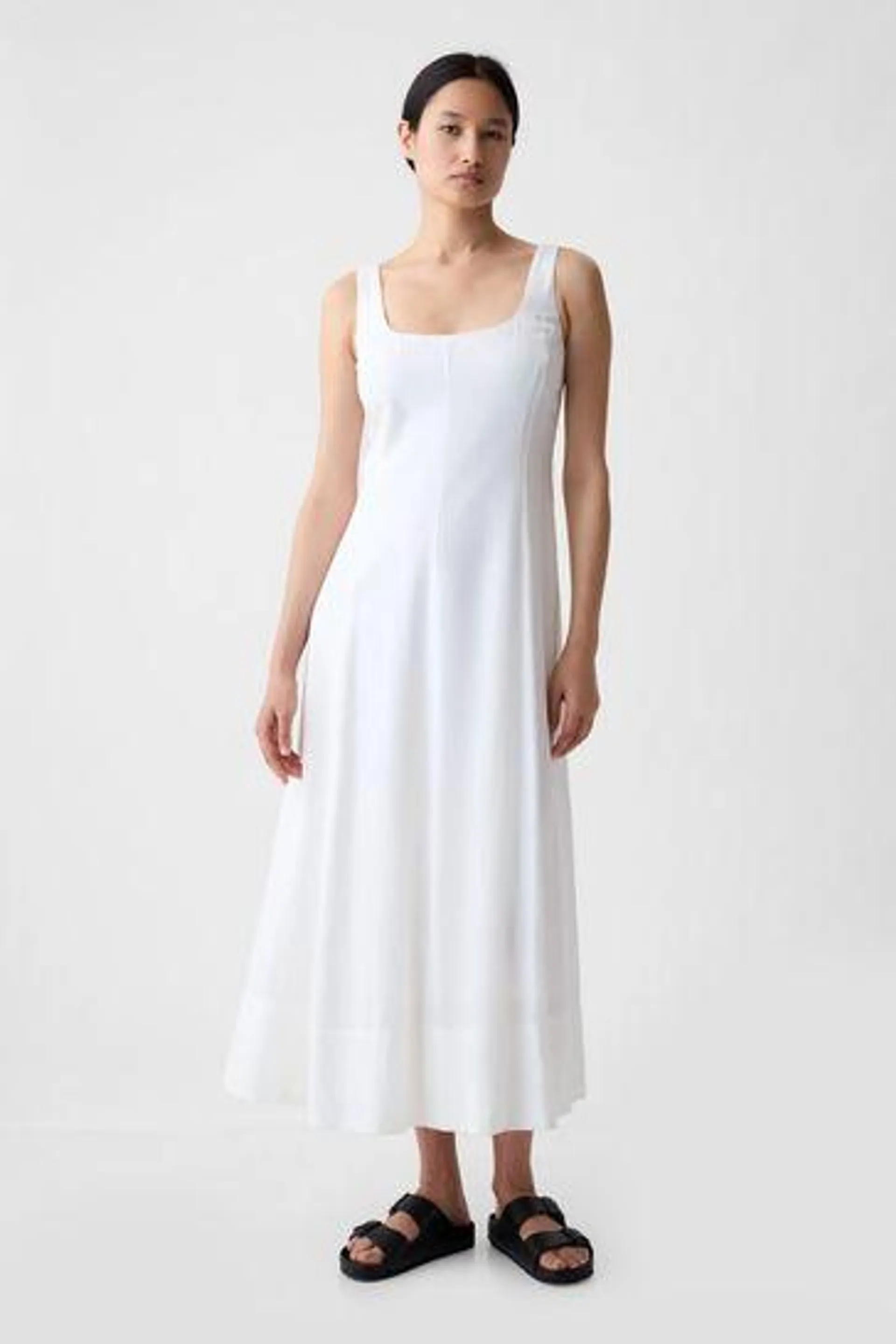 Linen Blend Square Neck Midi Dress