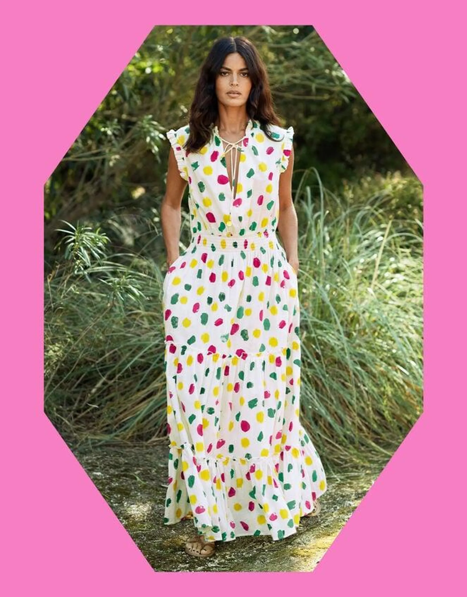 La Galeria Elefante Print Tiered Maxi Dress Ivory